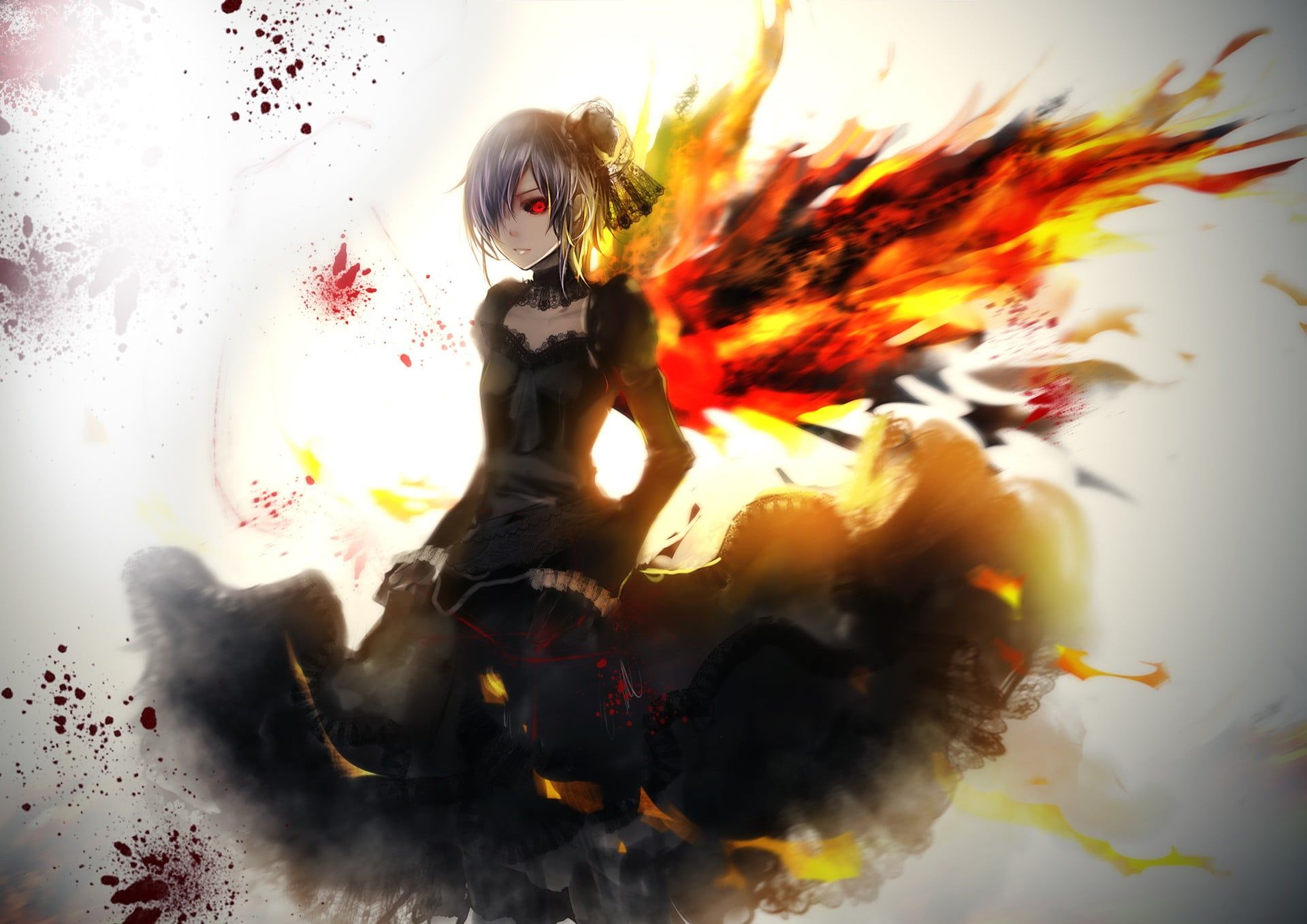 Girl wearing black dress with red eyes anime character HD