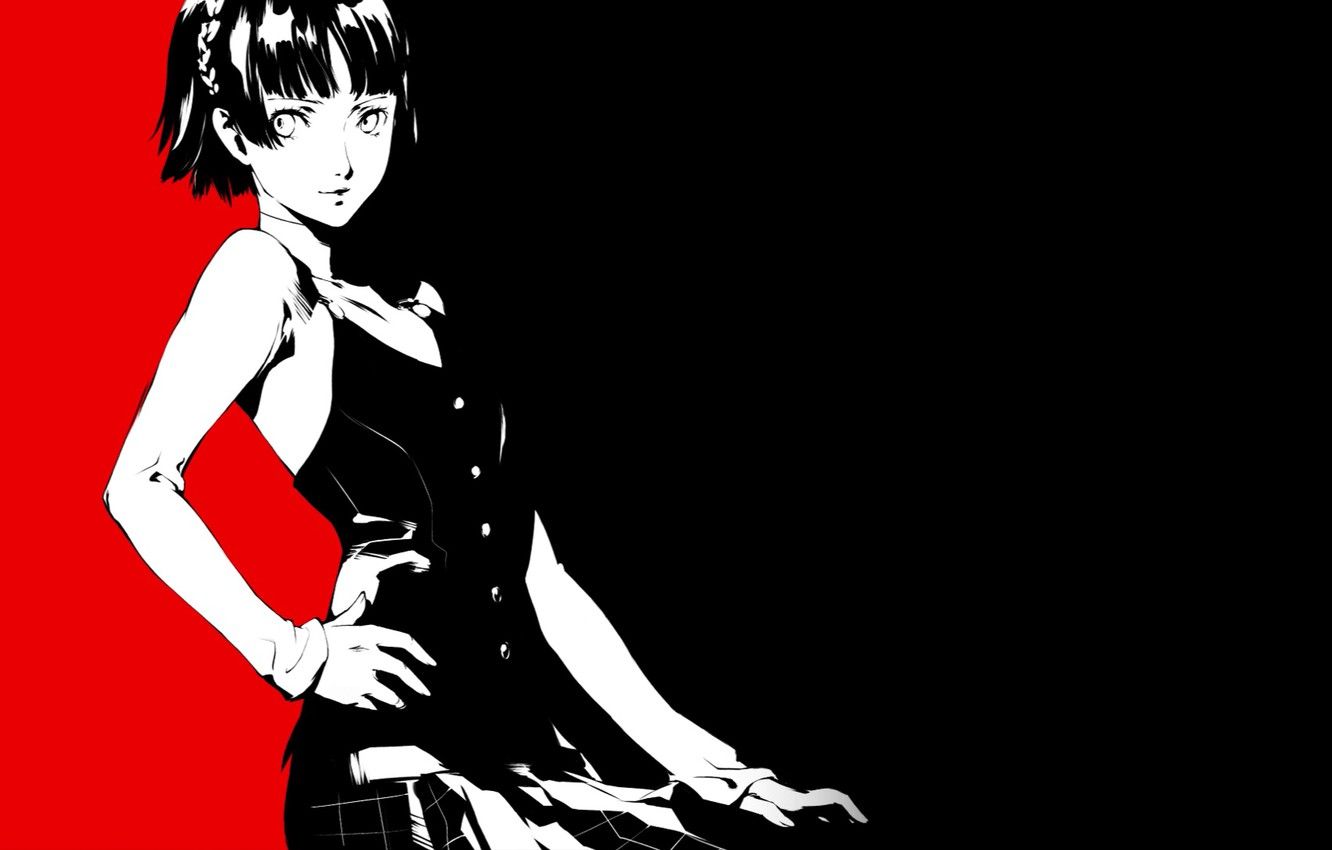 Wallpaper look, girl, red, black, the game, anime, art, person