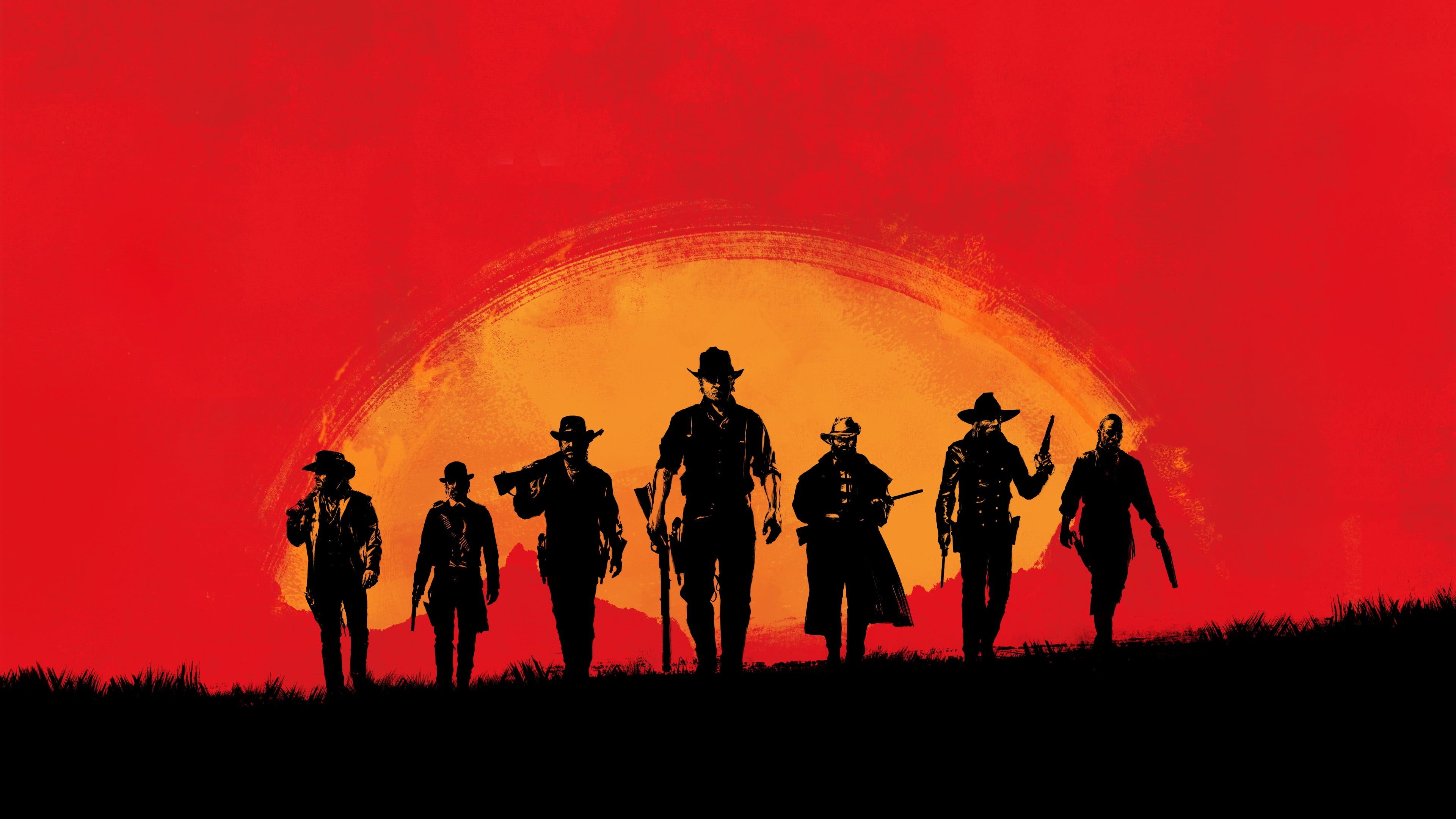 Yellow, red, and black group of men digital wallpaper, Red Dead