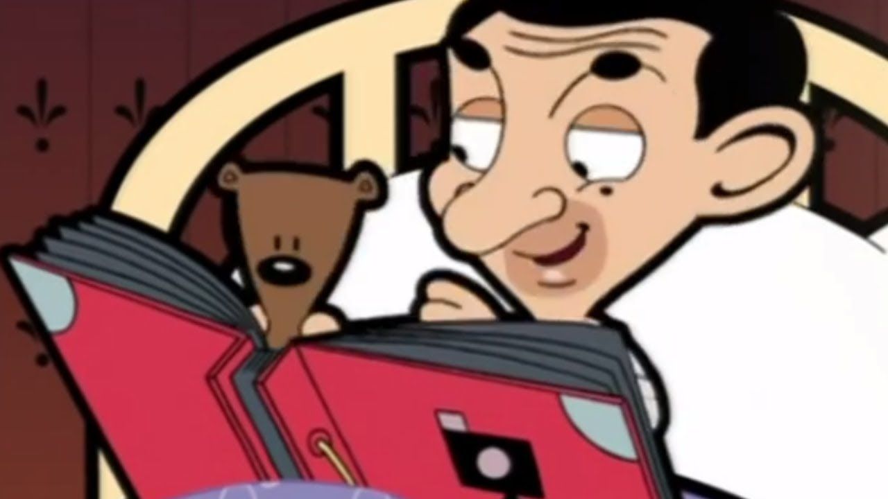 Looking at picture with Teddy. Mr. Bean Official Cartoon
