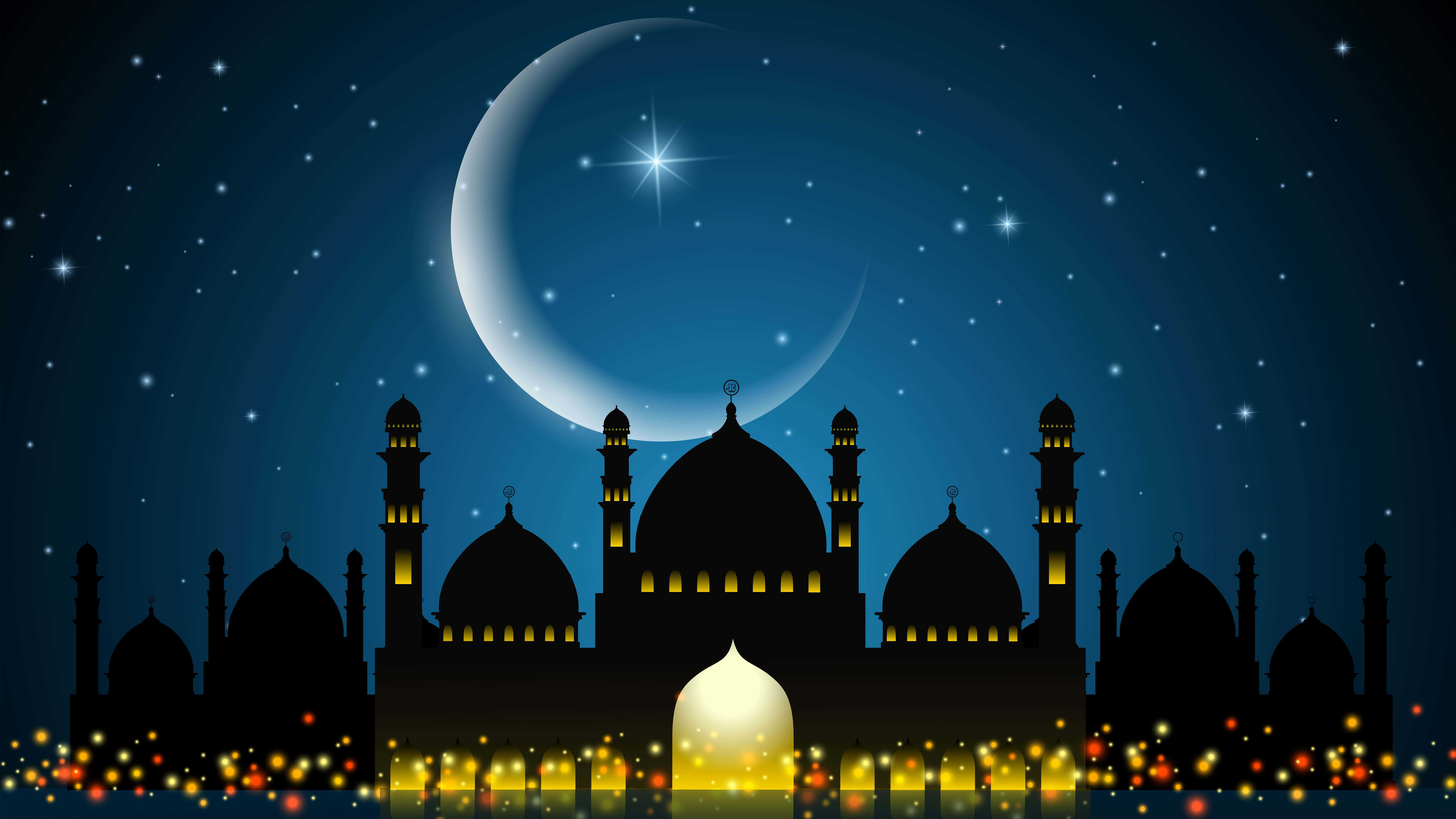 Mosque And Moon During Ramadan UHD 8K Wallpaper