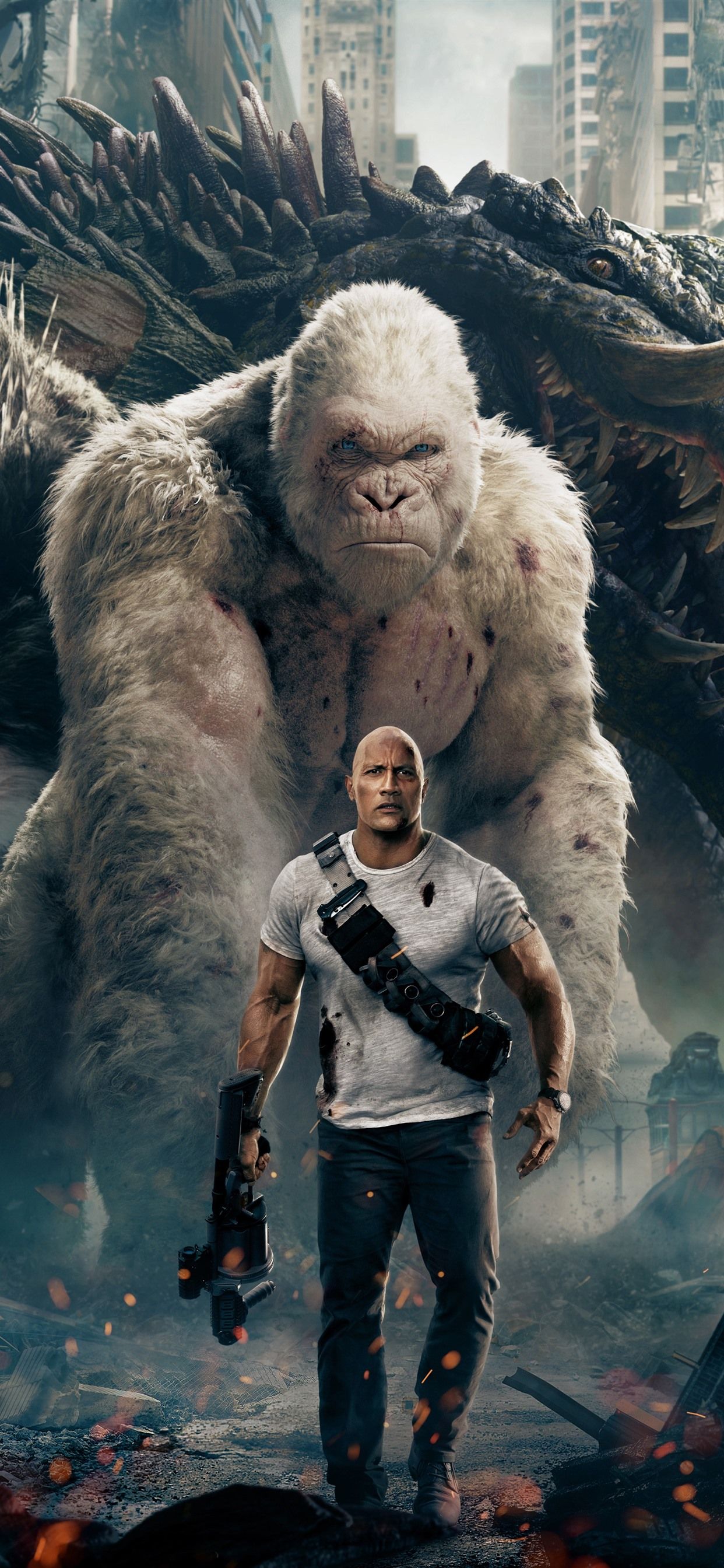 Rampage, Dwayne Johnson, monster, wolf, orangutan 1242x2688 iPhone