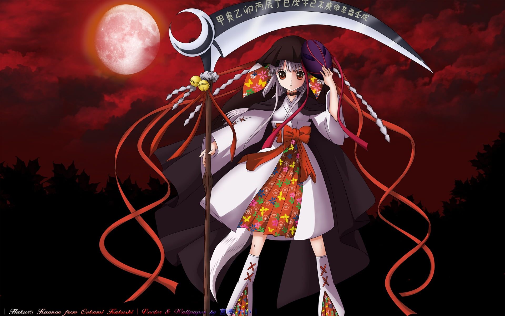 Black haired girl holding scythe anime character HD wallpaper