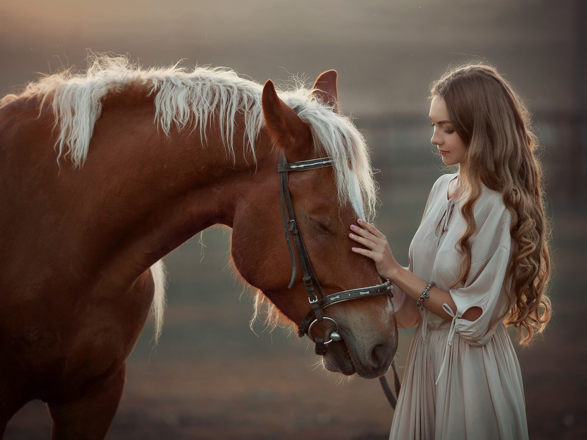 Wallpaper Curly hair girl and horse 1920x1440 HD Picture, Image