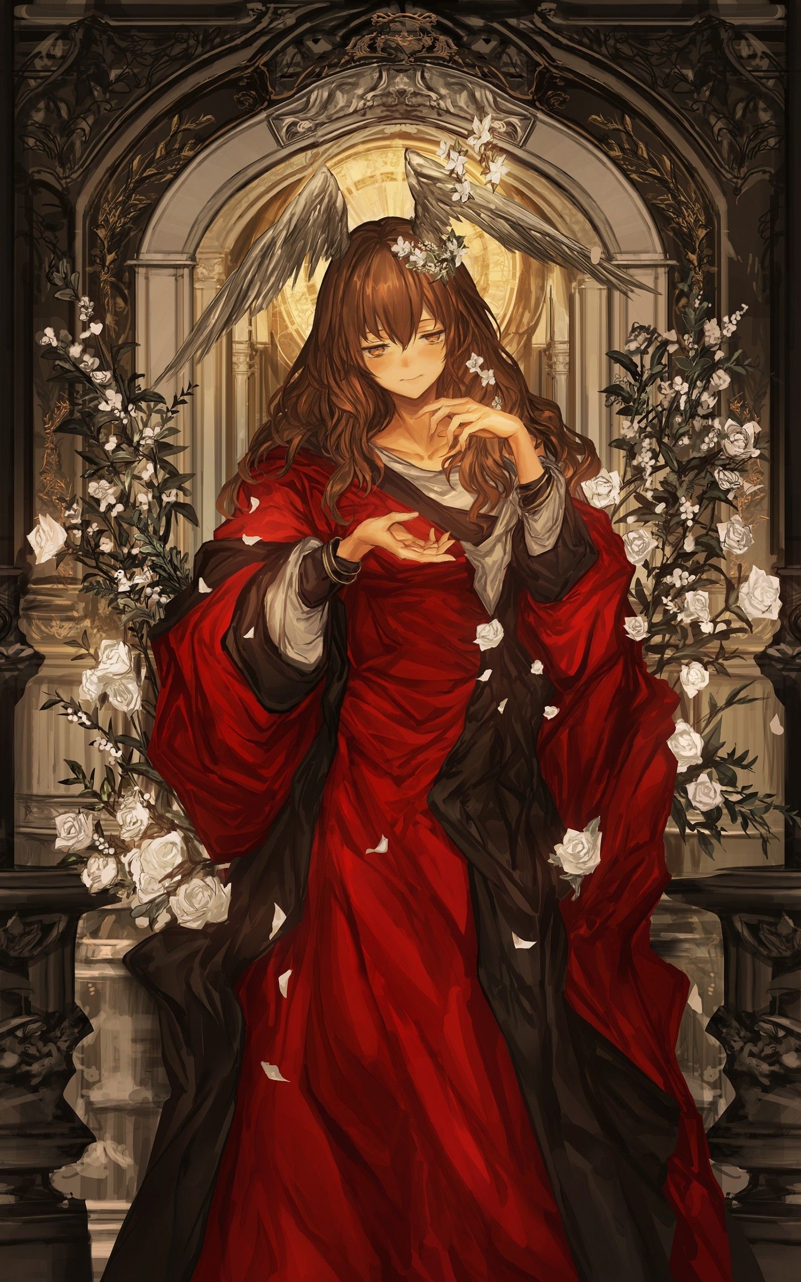 Download 1600x2560 Anime Girl, Queen, Red Dress, Brown Hair