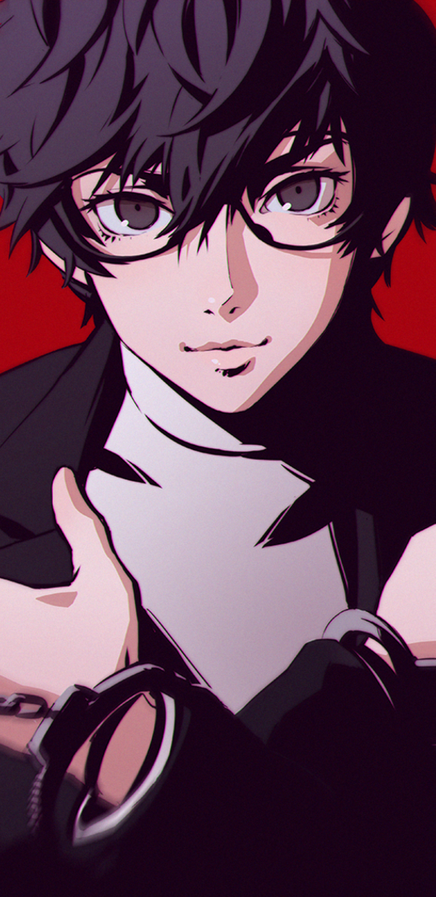 HD wallpaper: persona 5, kurusu akira, anime boy, cat, glasses, profile  view