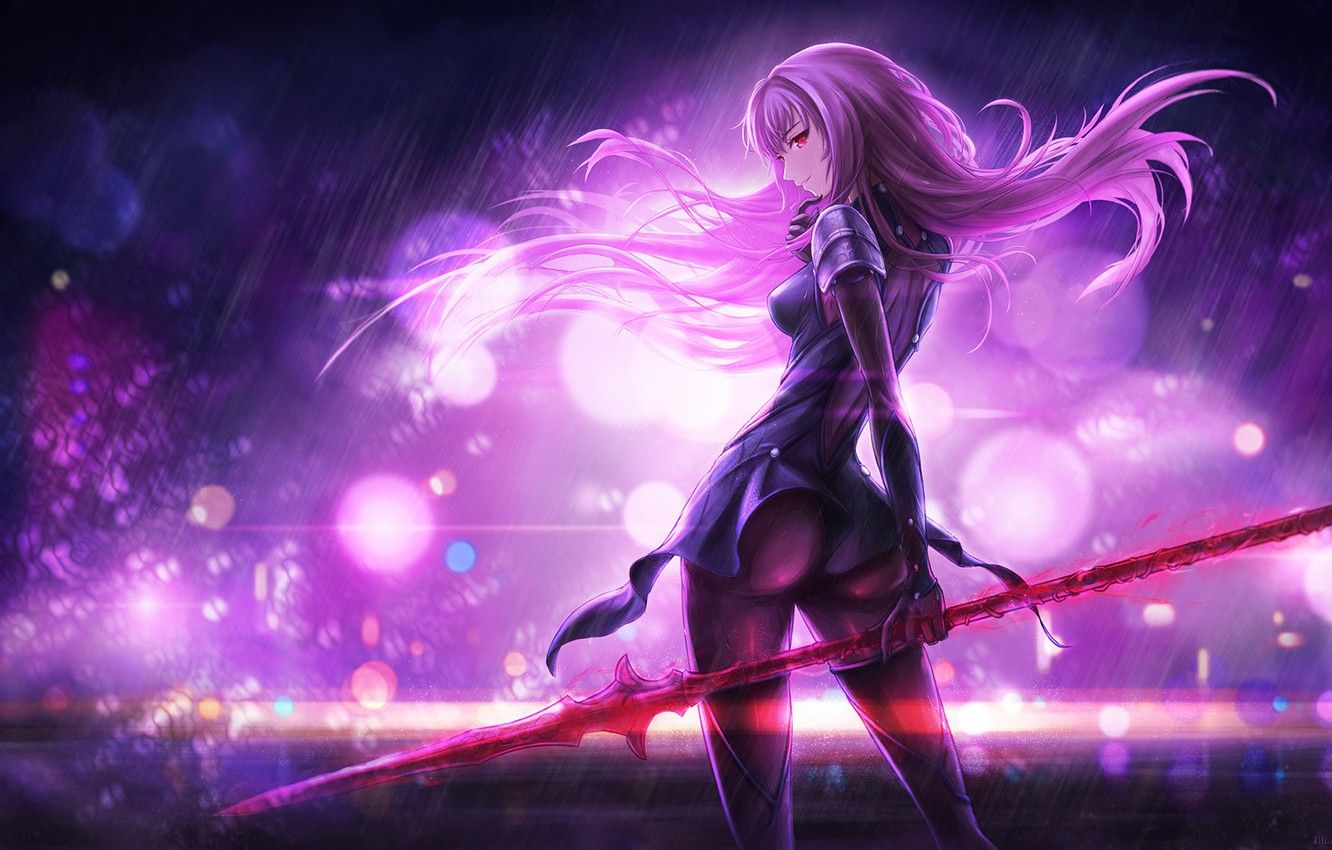 Wallpaper girl, lights, weapons, magic, anime, art, spear, fate