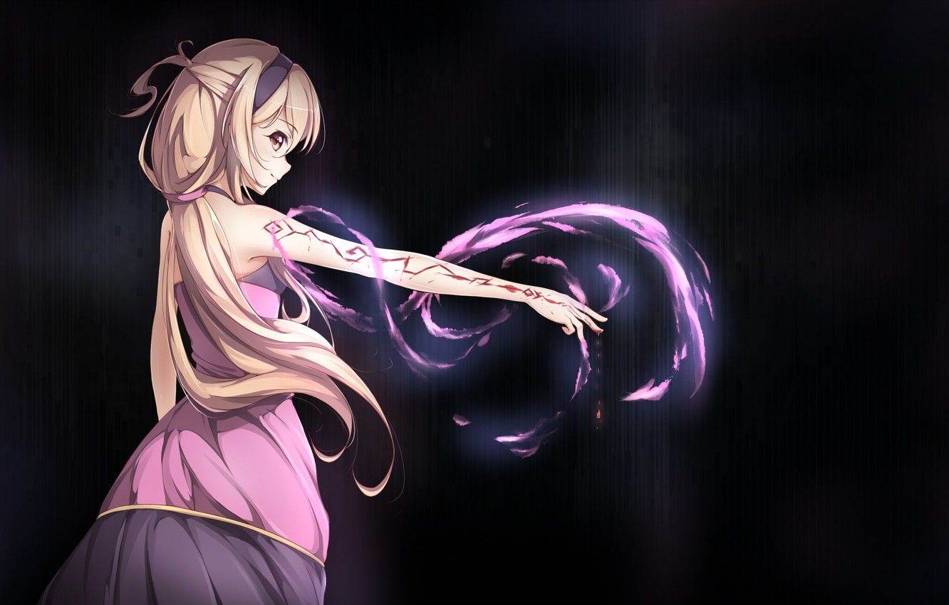 Wallpaper Girl, Hand, Blood, Magic, Anime image for desktop, section арт
