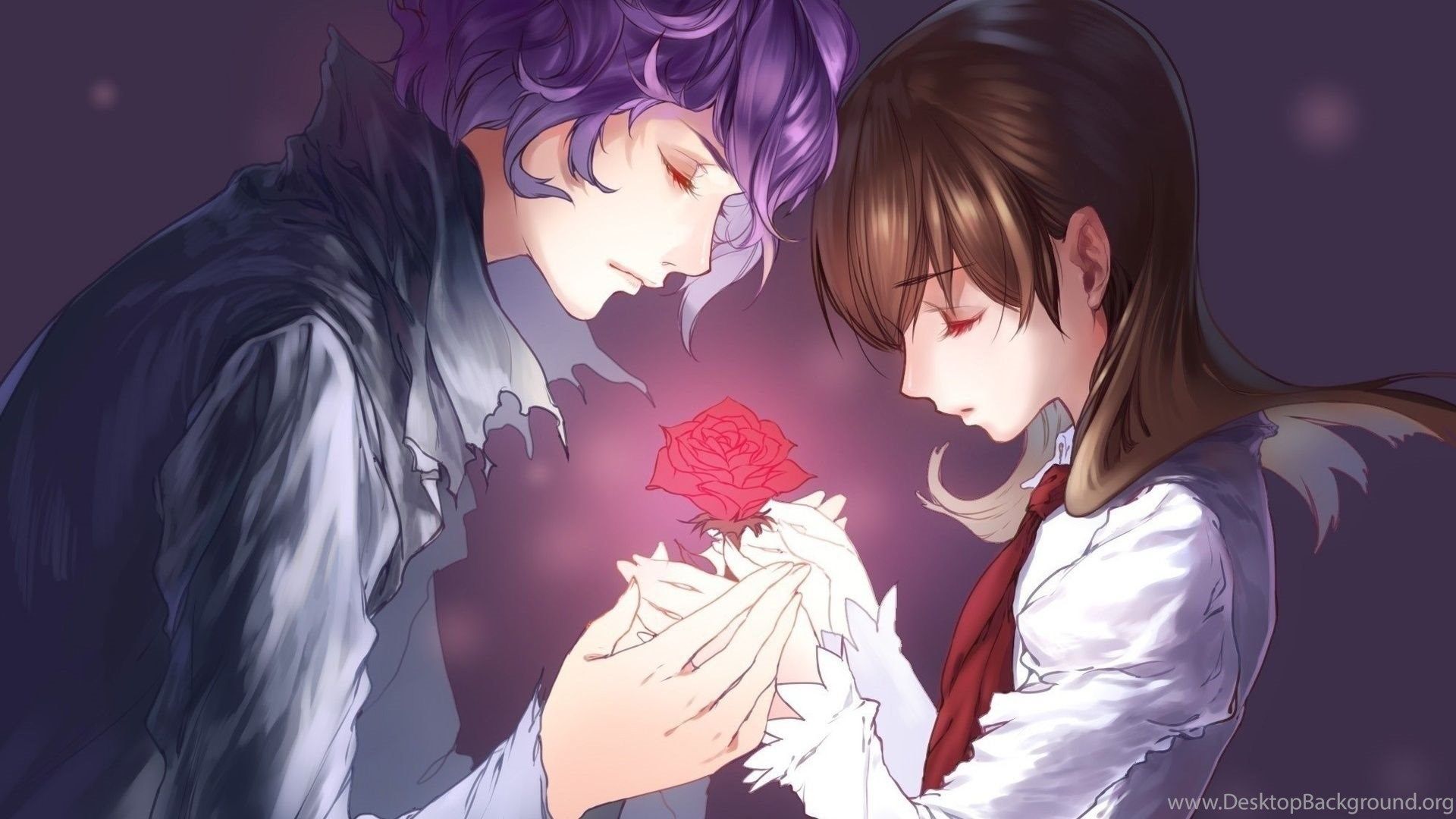 Animated Couple Flowers Love Anime Boy Girl Image Wallpaper Desktop Background