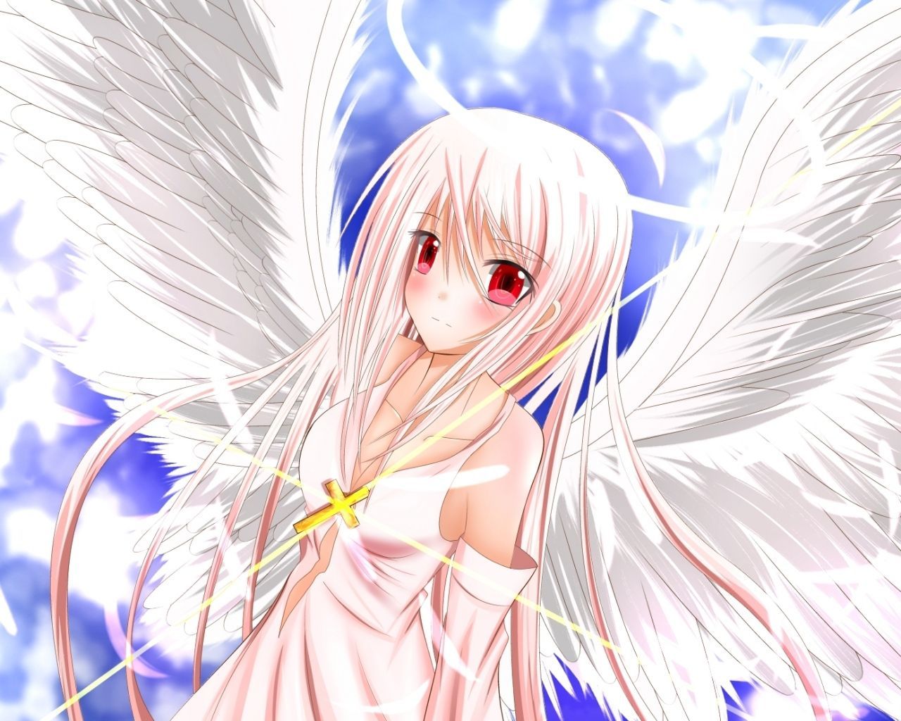 Wallpaper girl, blonde, angel, nymphs, wings, white, cross