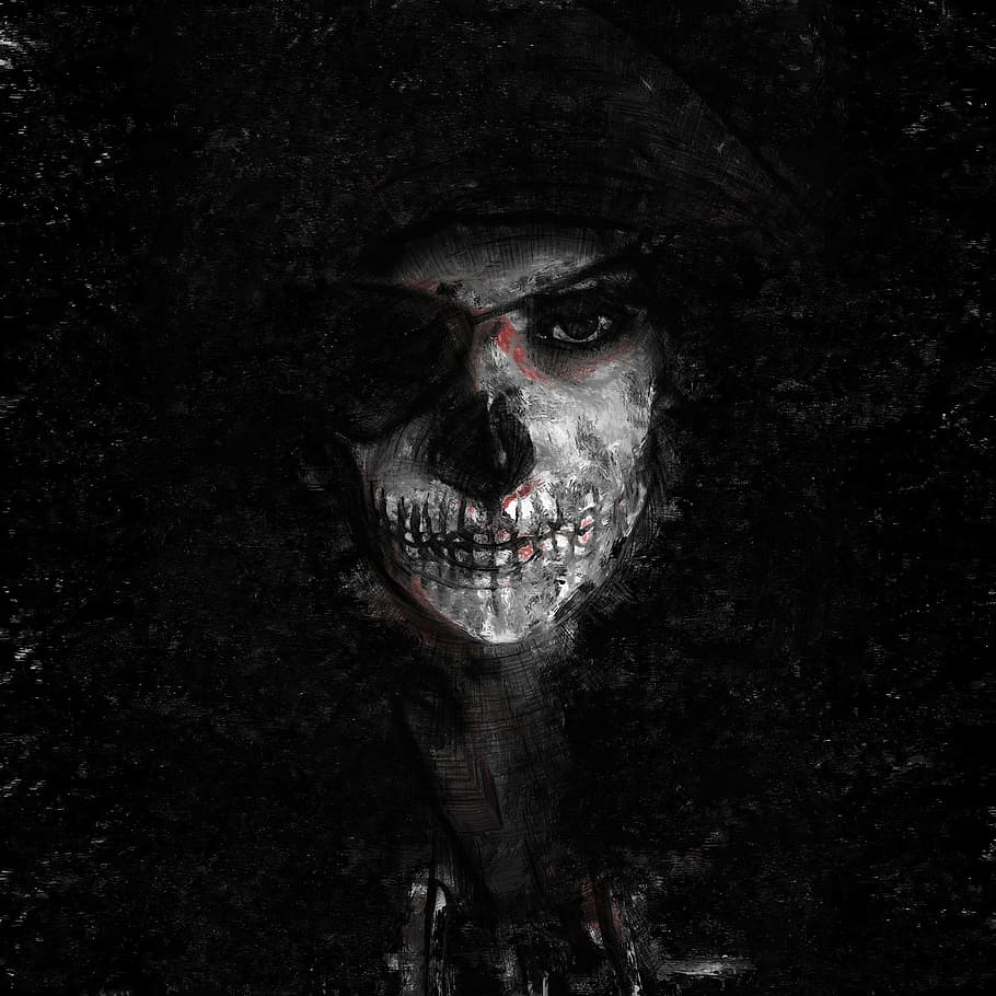 HD wallpaper: skull with eye patch painting, face, dark, death, scary, mask