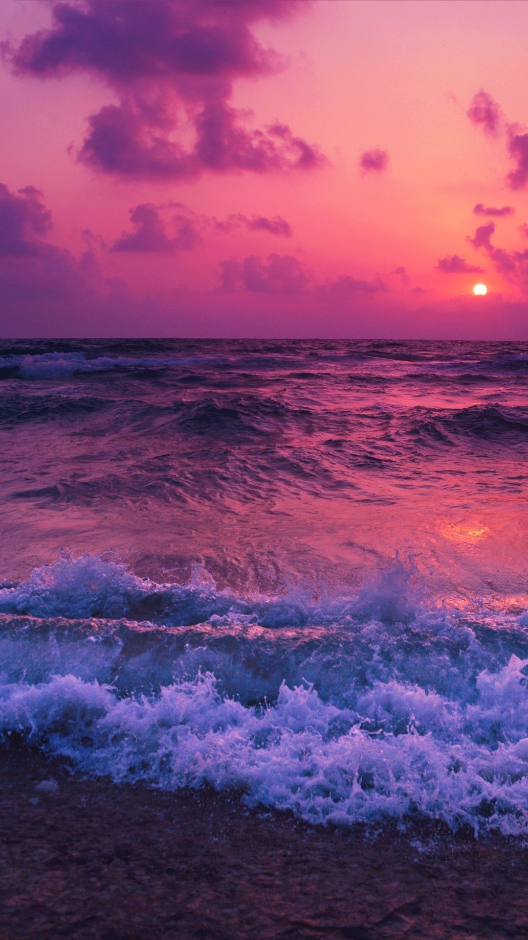 Ocean, Sunset, Waves, Foam, Beach