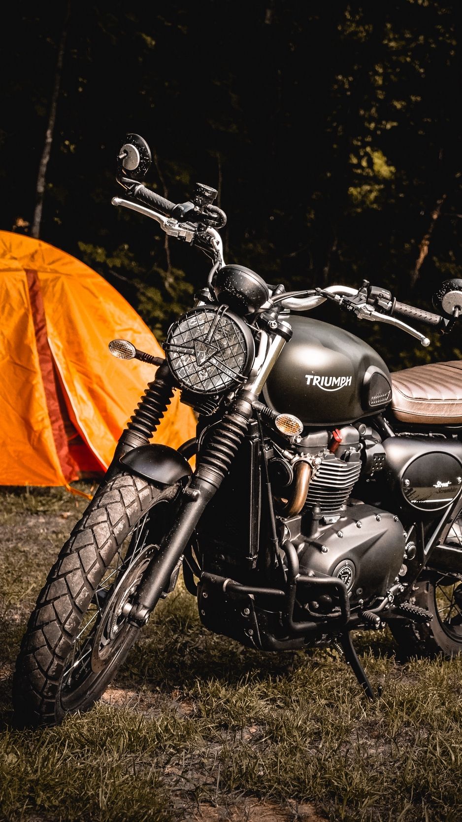 Download Wallpaper 938x1668 Motorcycle, Tent, Grass Iphone 8 7 6s