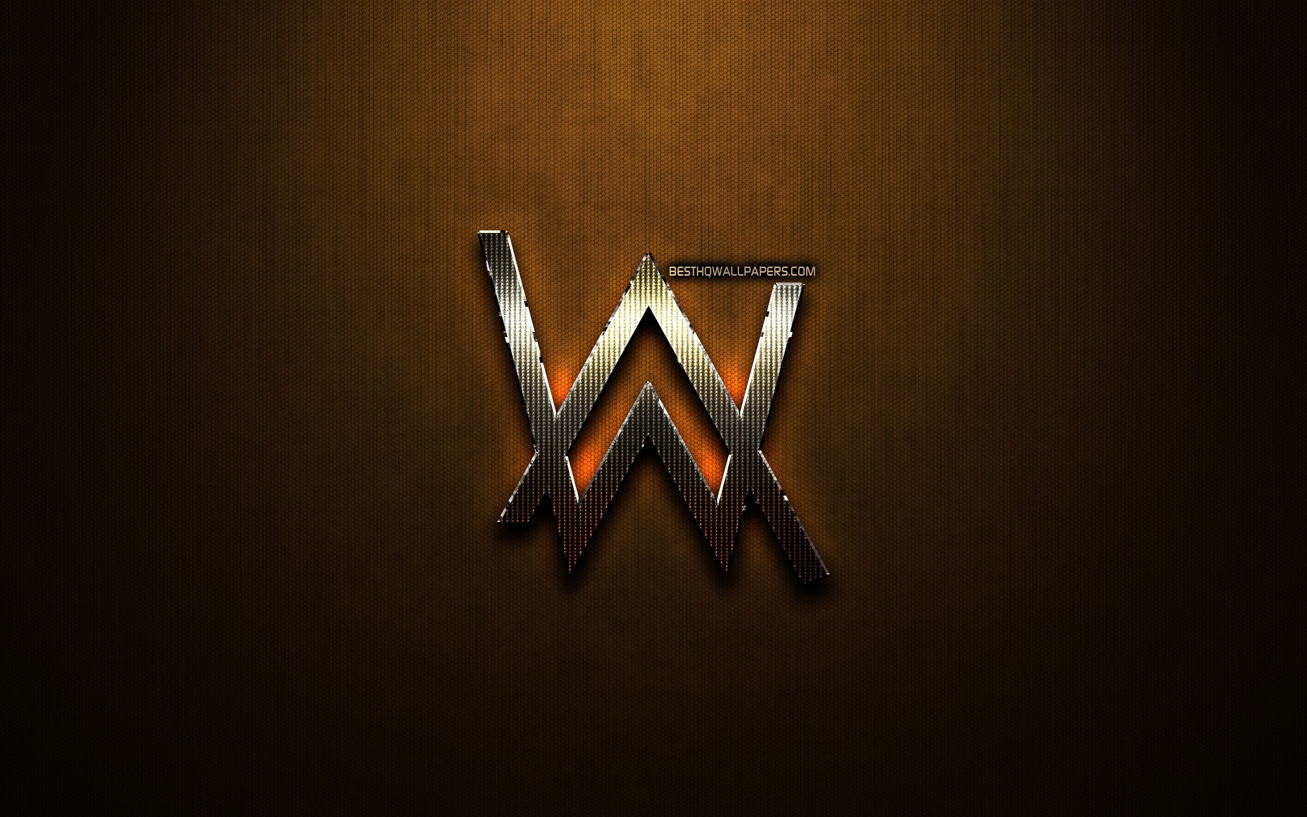 Alan Walker Glitter Logo, Creative, Bronze Metal Background