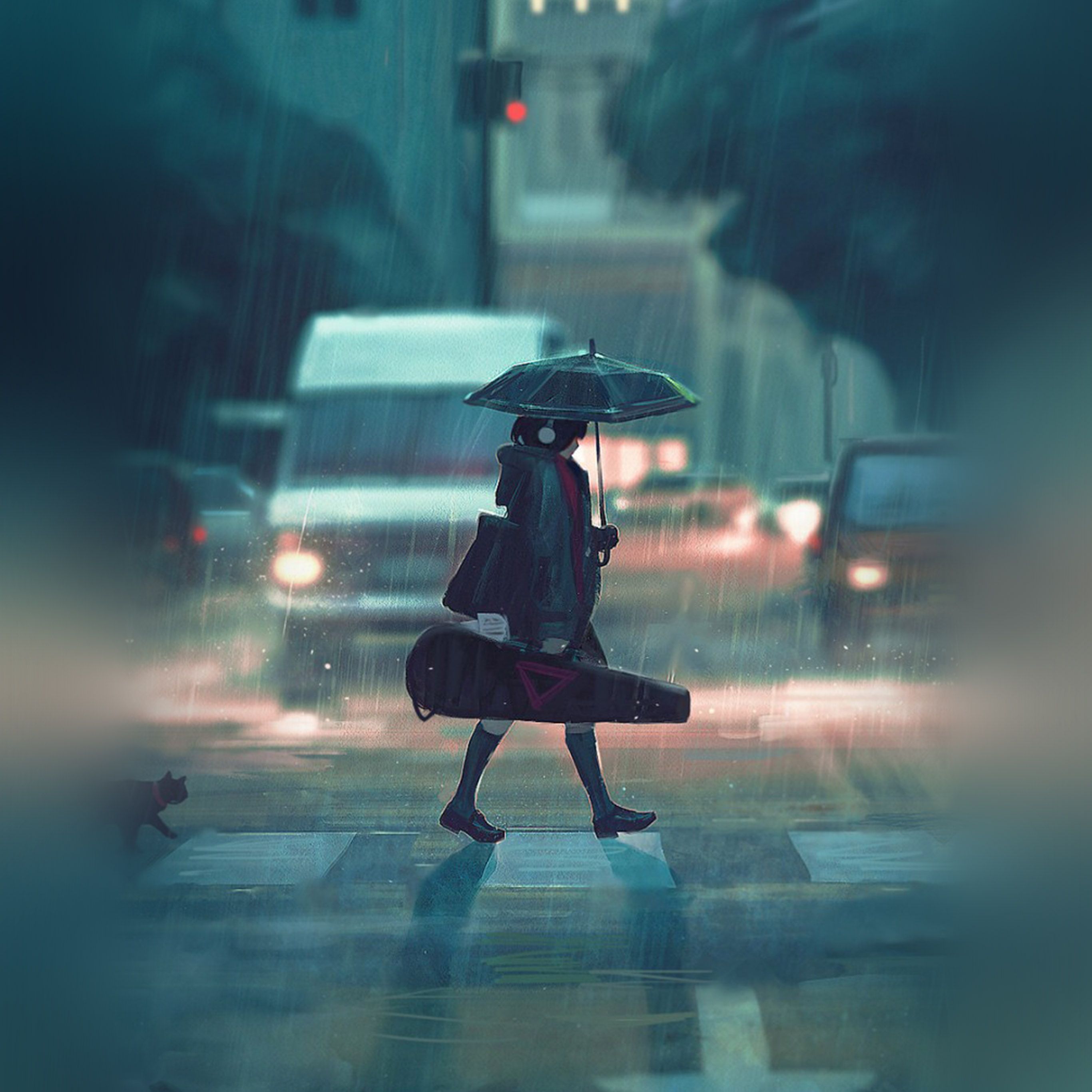 Rainy Day Anime Paint Girl Art Illustration Wallpaper