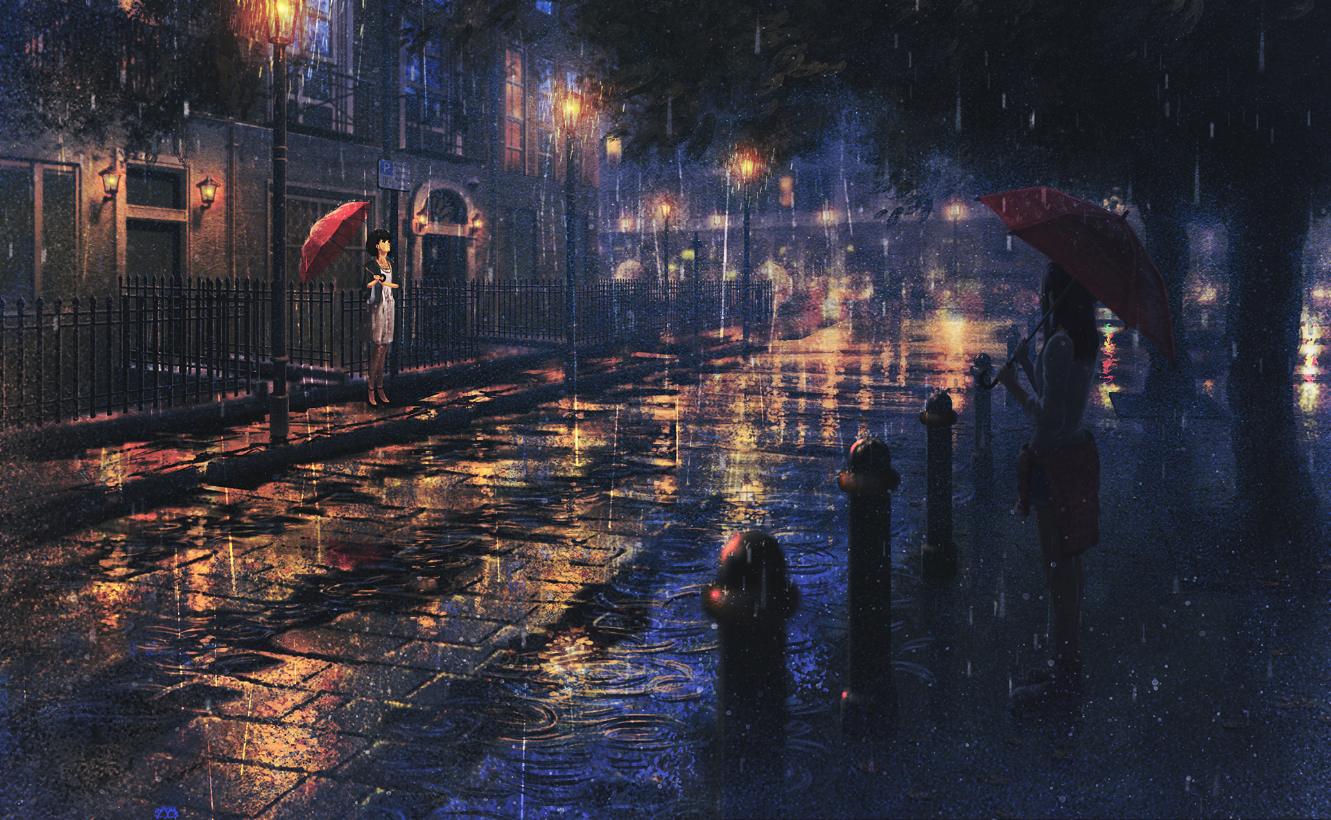 #artwork, #anime, #umbrella, #anime girls, #rain