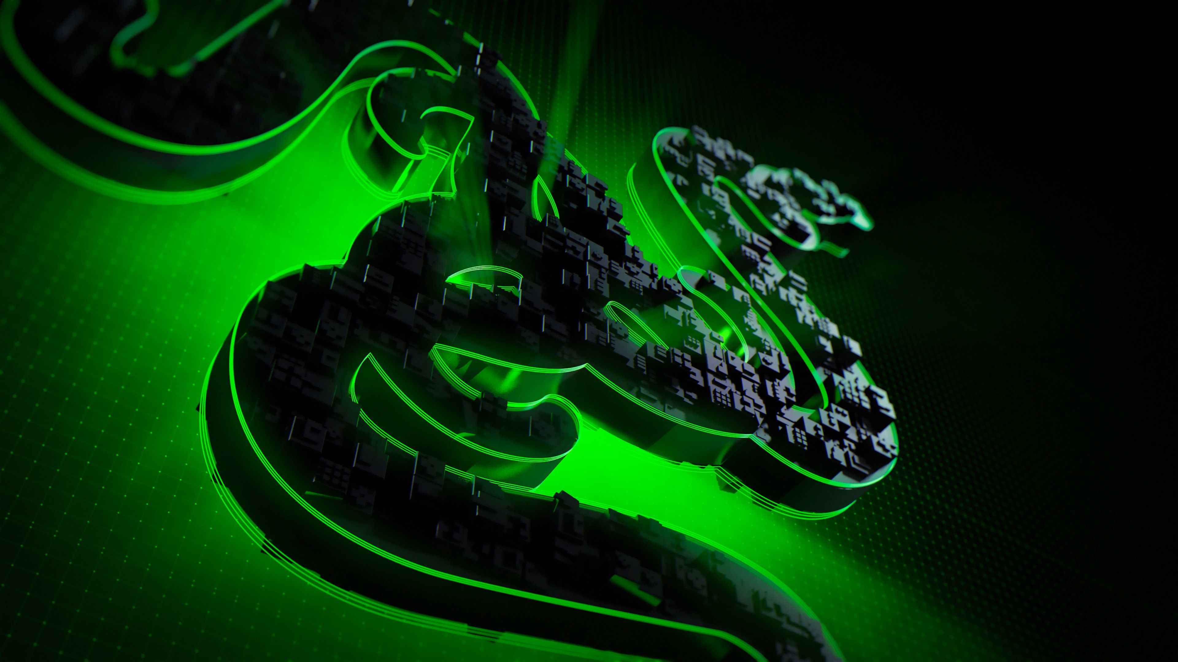Green 3D Razer Logo 4k Wallpaper and Free