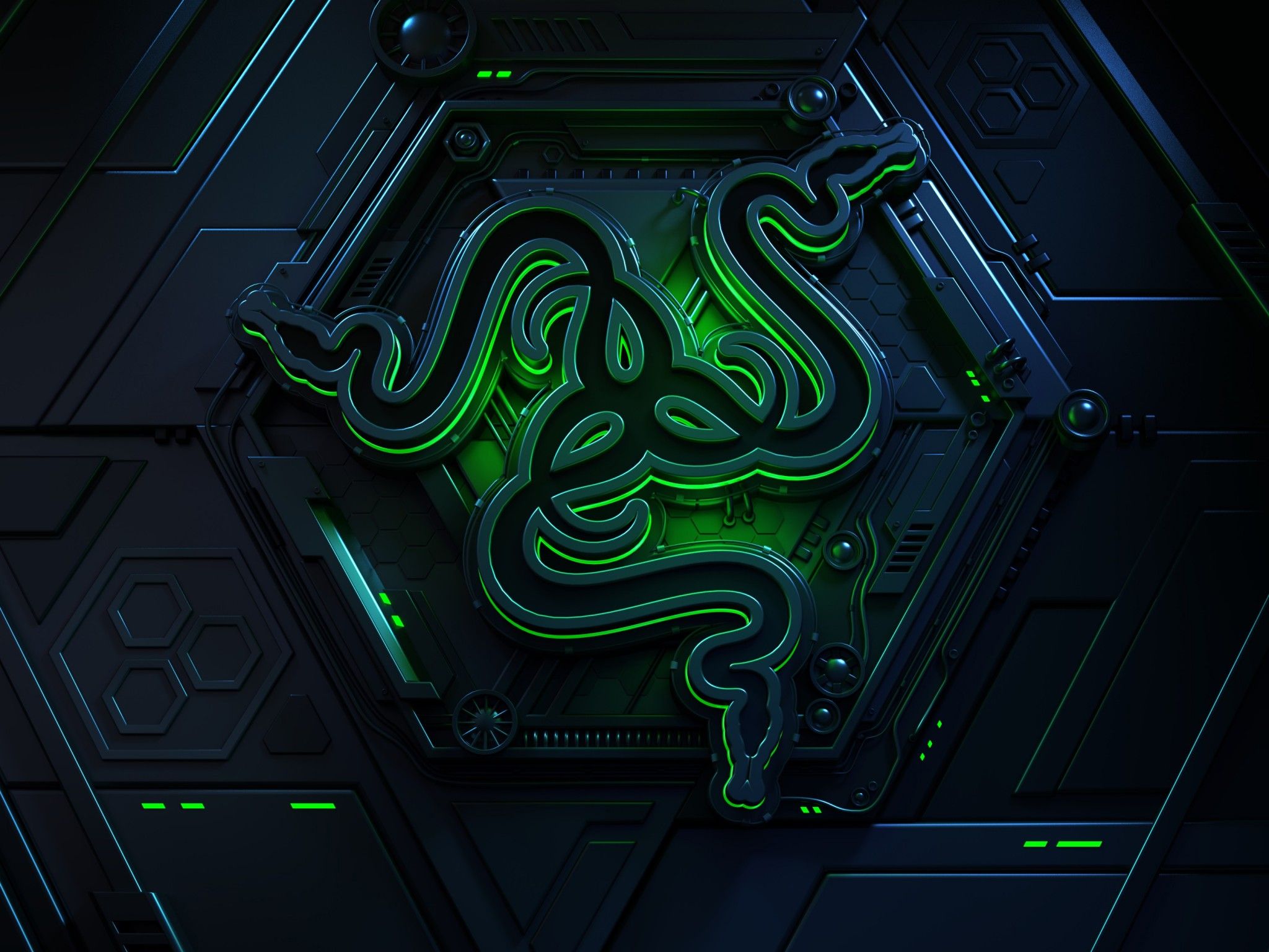 Wallpaper Razer, Logo, Dark background, 3D, Green, HD, 4K