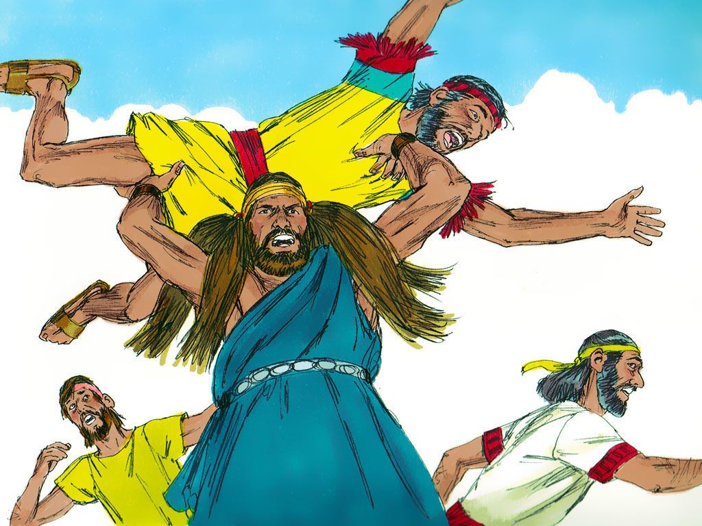 FreeBibleimage - Samson attacks the Philistines - Samson shows