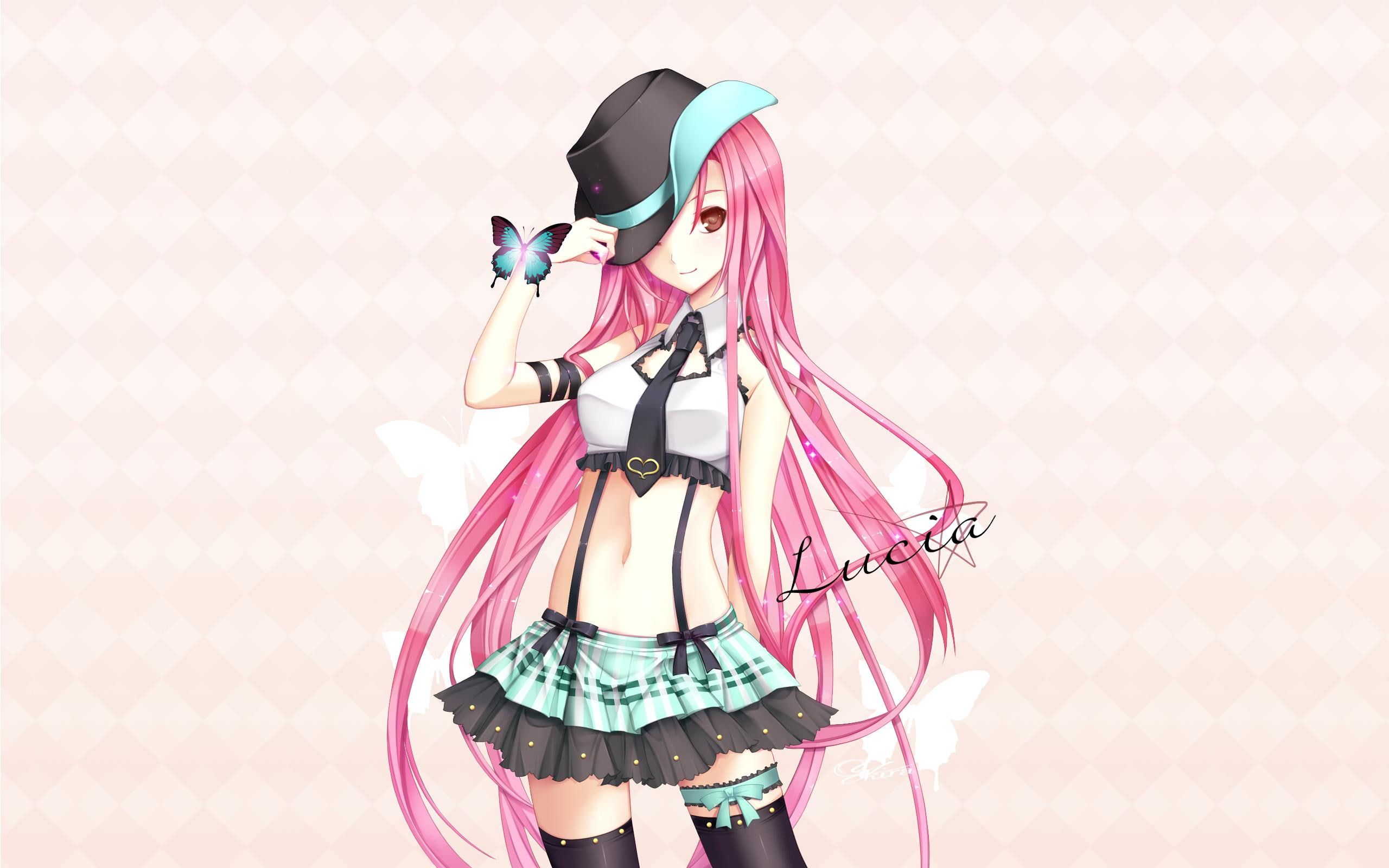 Anime Girls, Pink Hair, Anime, Butterfly, Lucia, anime girls, pink