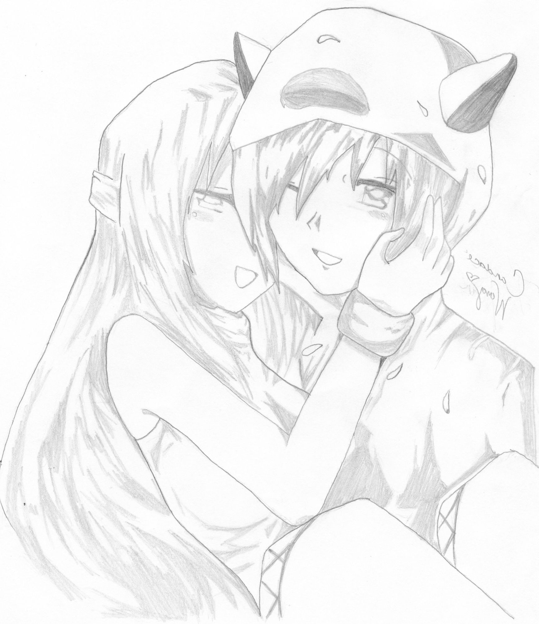 anime couple kissing drawing