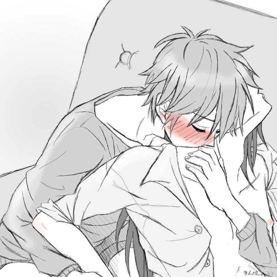 Anime Couple Kissing Drawing