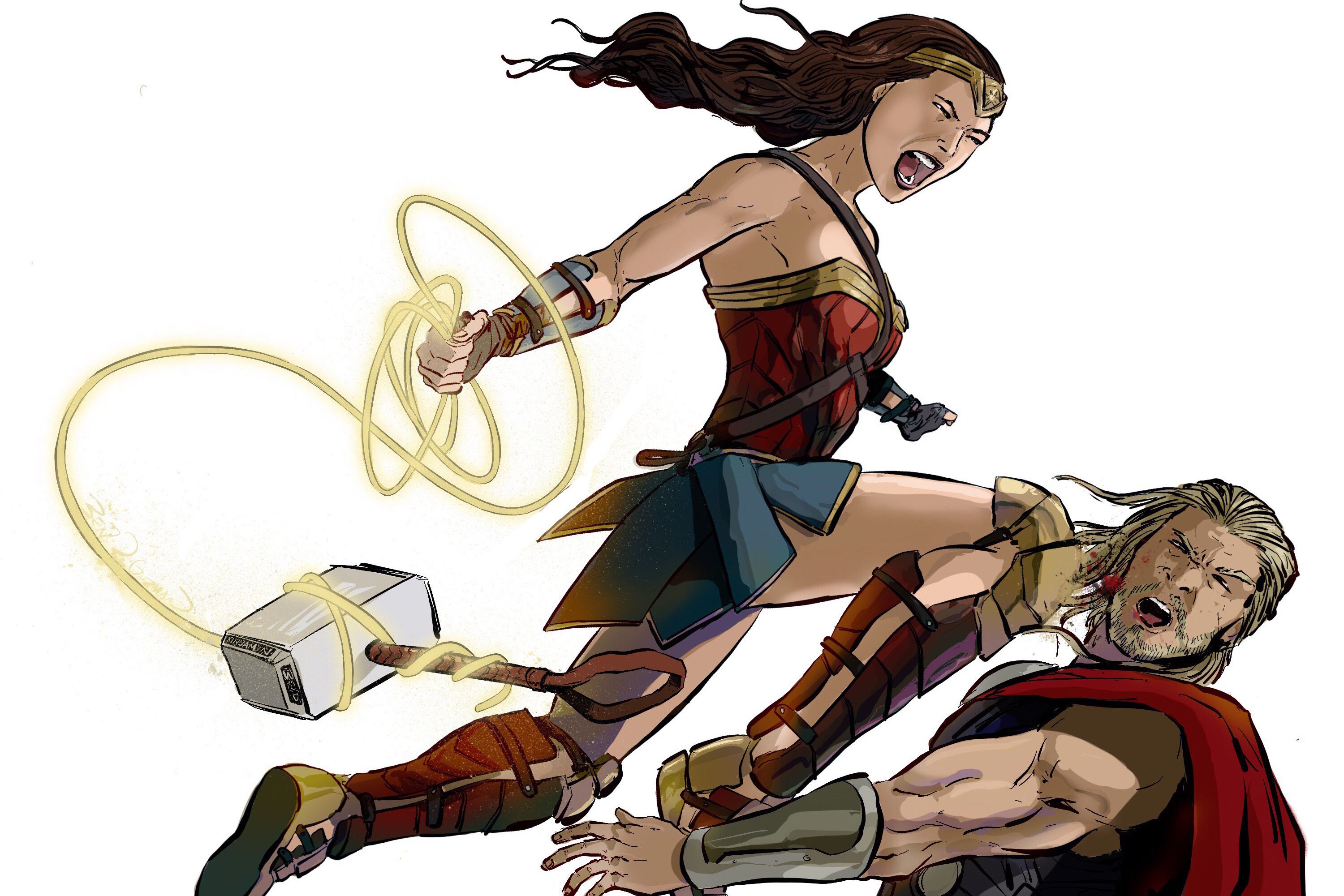 Wonder Woman Defeating Thor 3000x2001 Resolution HD 4k