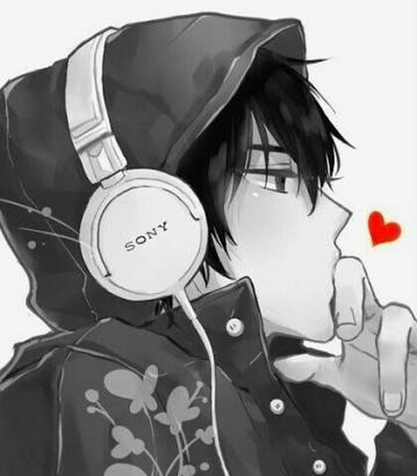 anime boy with headphones and hoodie