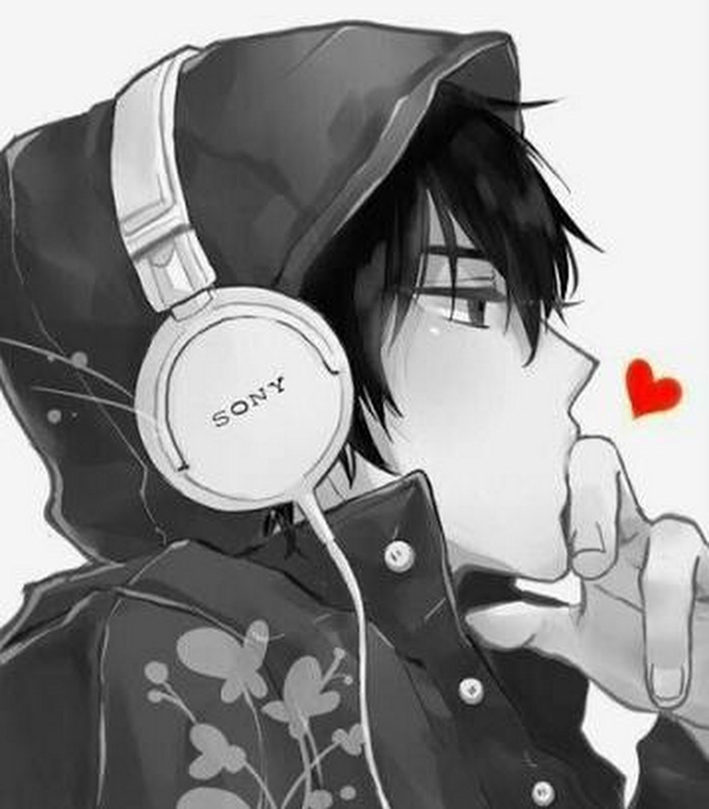 anime boy with headphones drawing