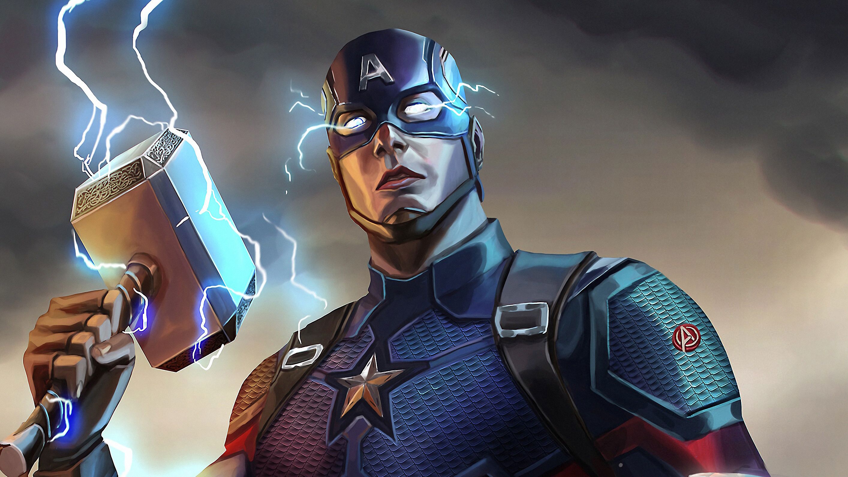 Captain America Mjolnir Artwork, HD Superheroes, 4k Wallpaper