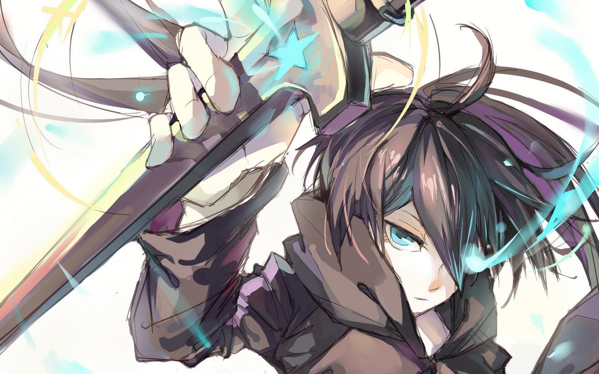 Black Rock Shooter stars blue eyes weapons twintails simple