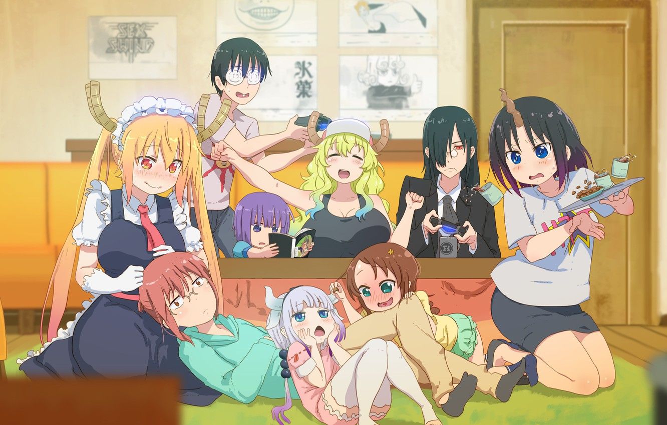 Wallpaper girl, anime, dragon, japanese, oppai, maid, PlayStation