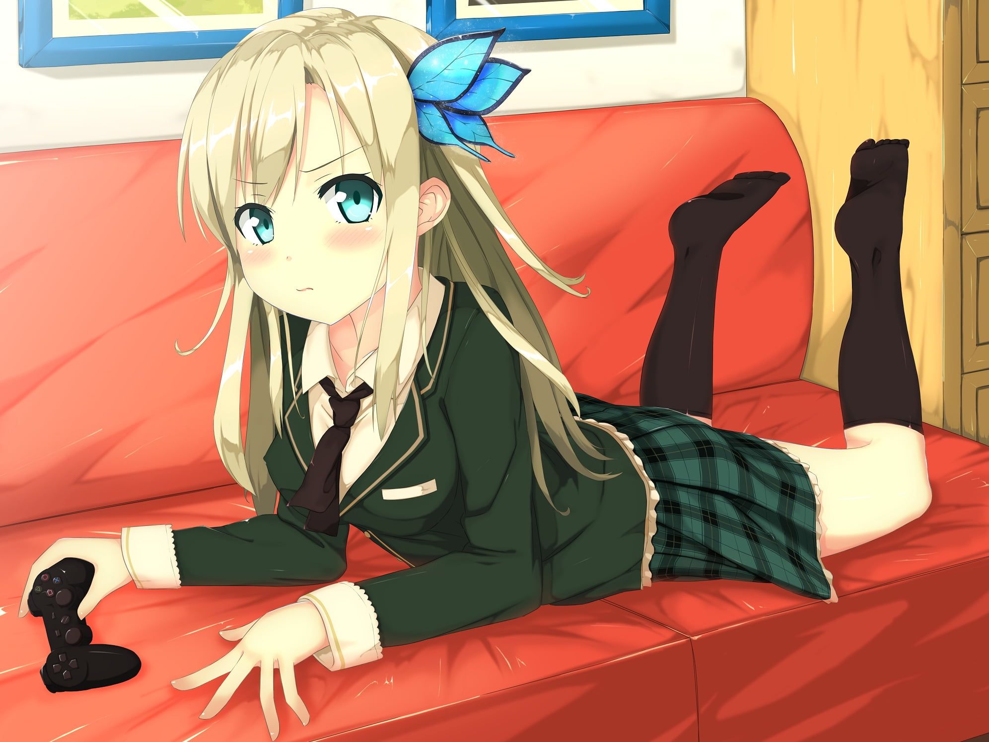 Female anime character wearing green blazer HD wallpaper