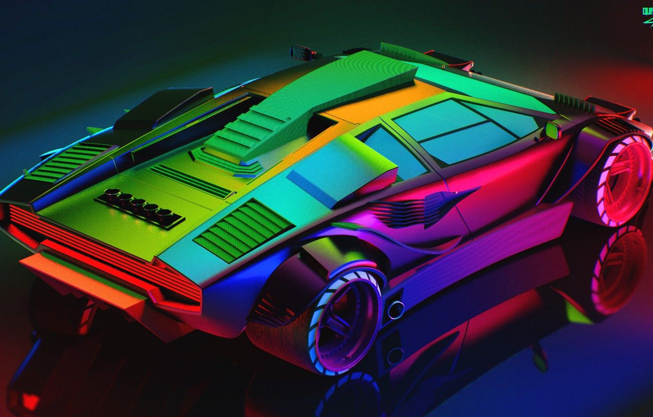 Wallpaper Auto, Lamborghini, Neon, Machine, Car, Art, The view