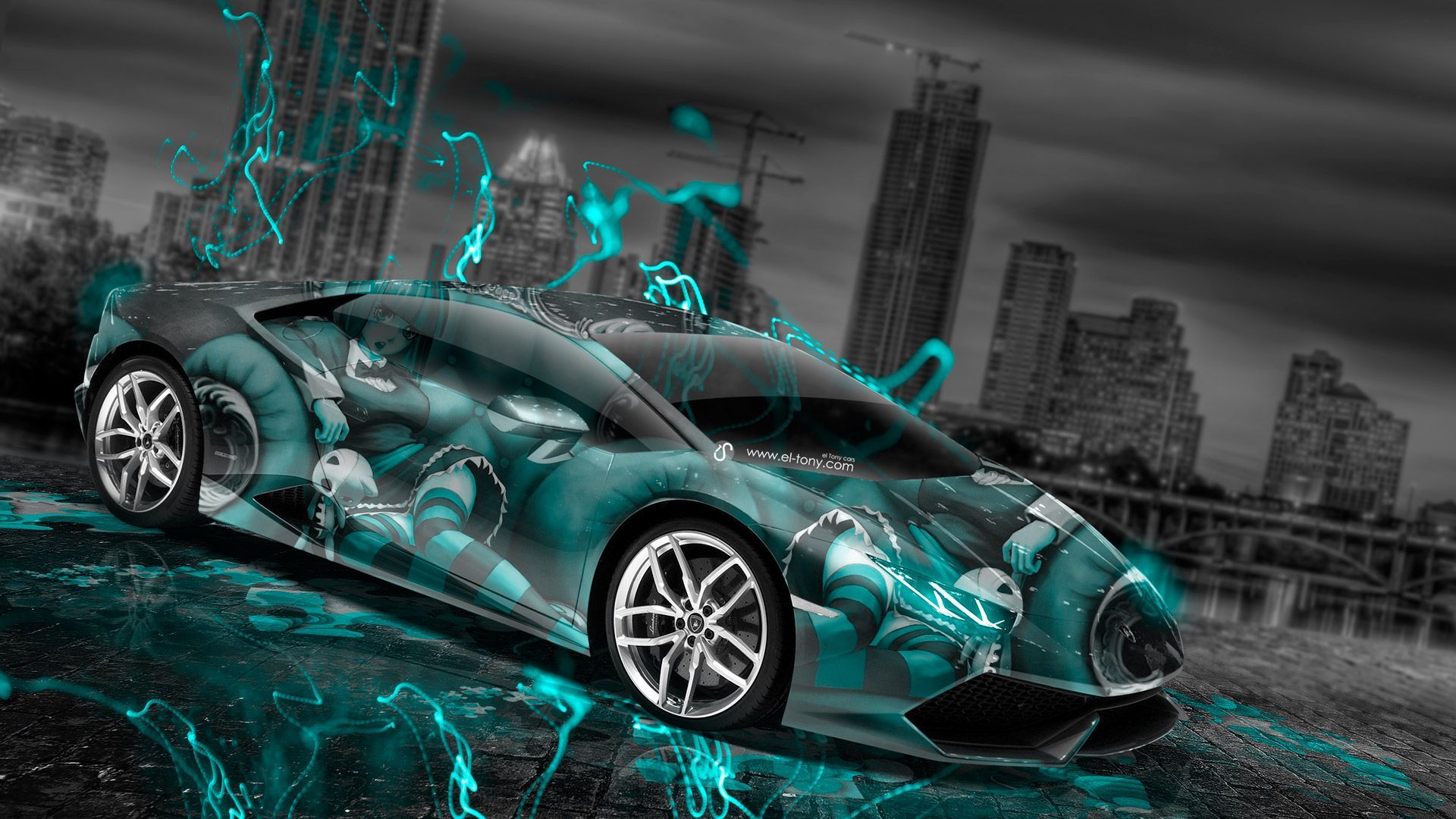All in One Wallpaper: Lamborghini Huracan Anime Aerography City