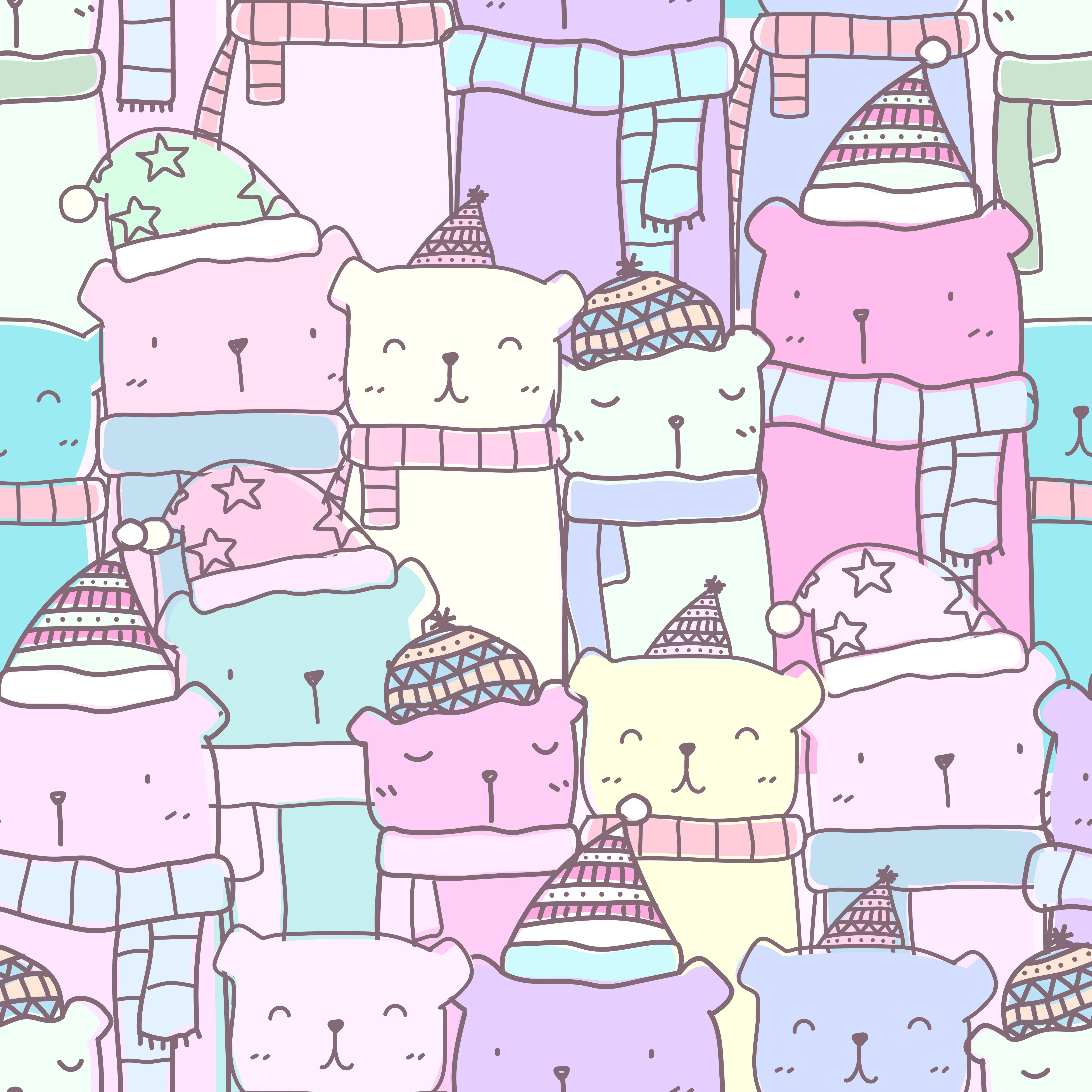 Seamless pattern with hand drawn cute bear family in pastel color