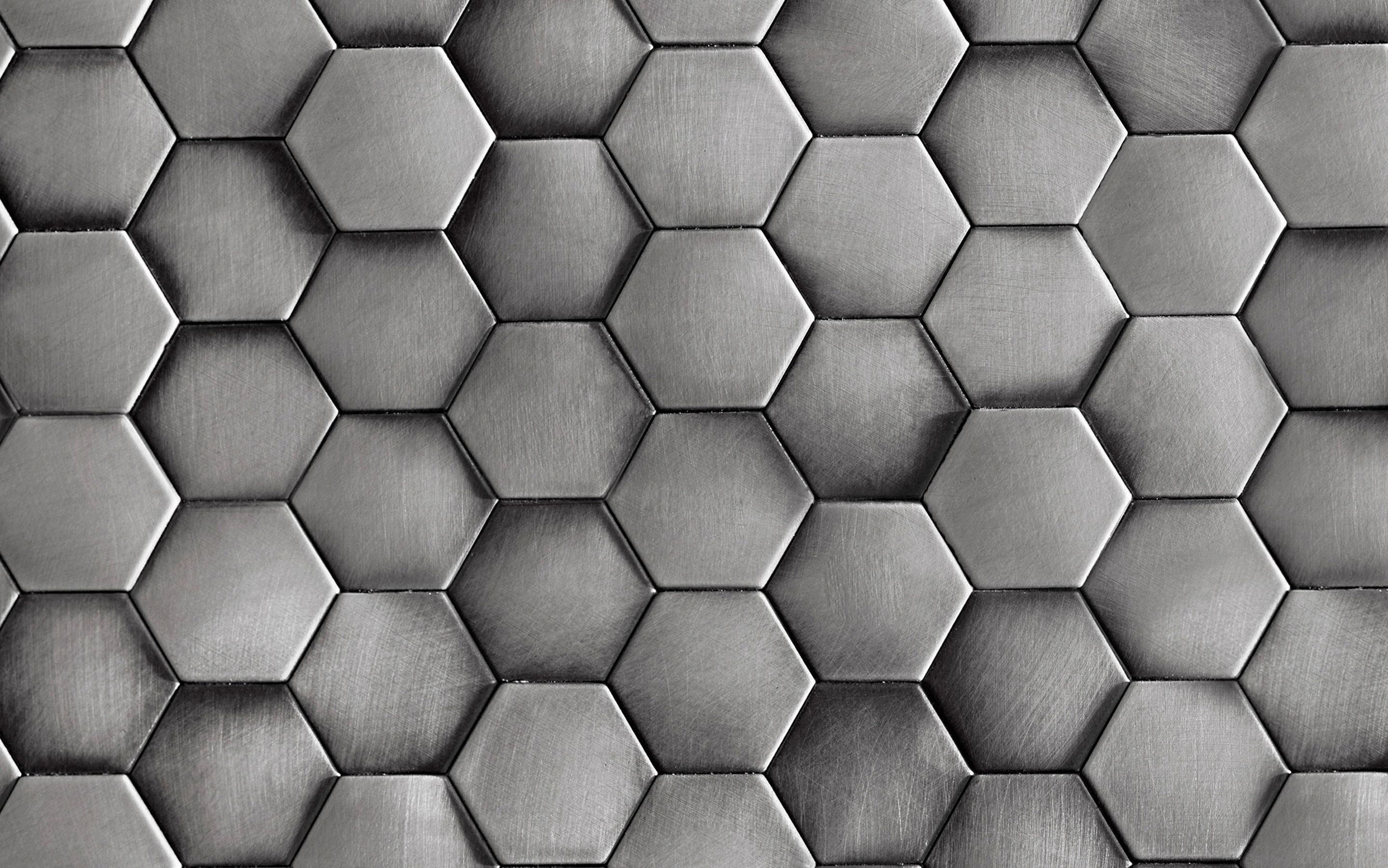 Download wallpaper hexagon metal texture, metal background