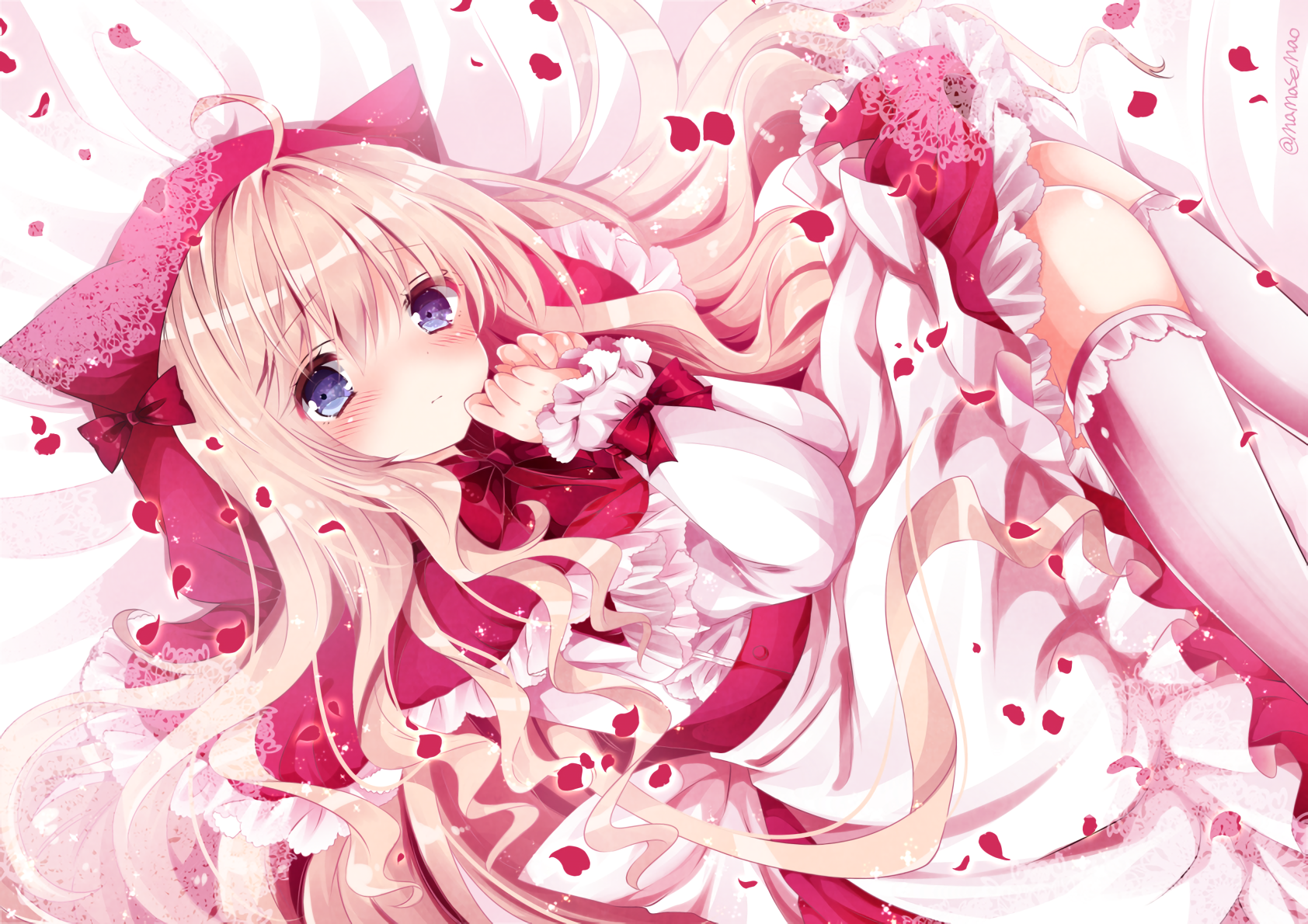 Download 1684x1190 Anime Girl, Dress, Pink Hair, Lying Down, Shy.