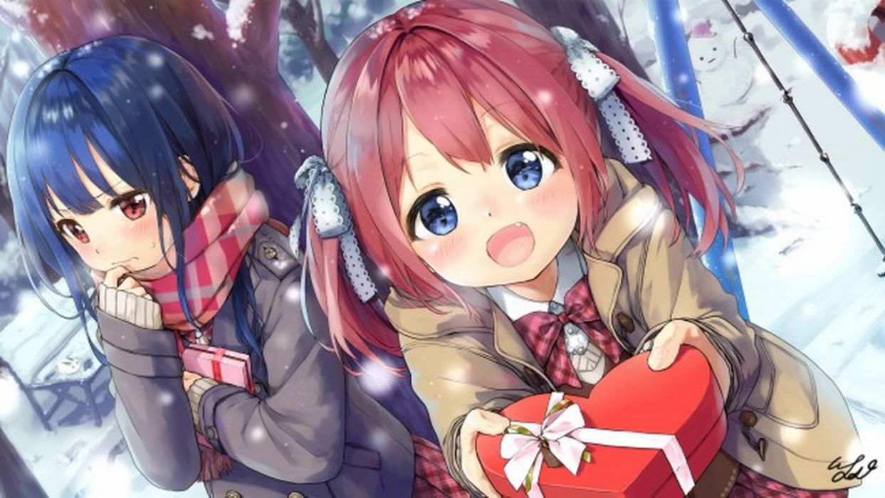 Anime Girls Valentine S Day 2018 Chocolate Winter Scarf Shy