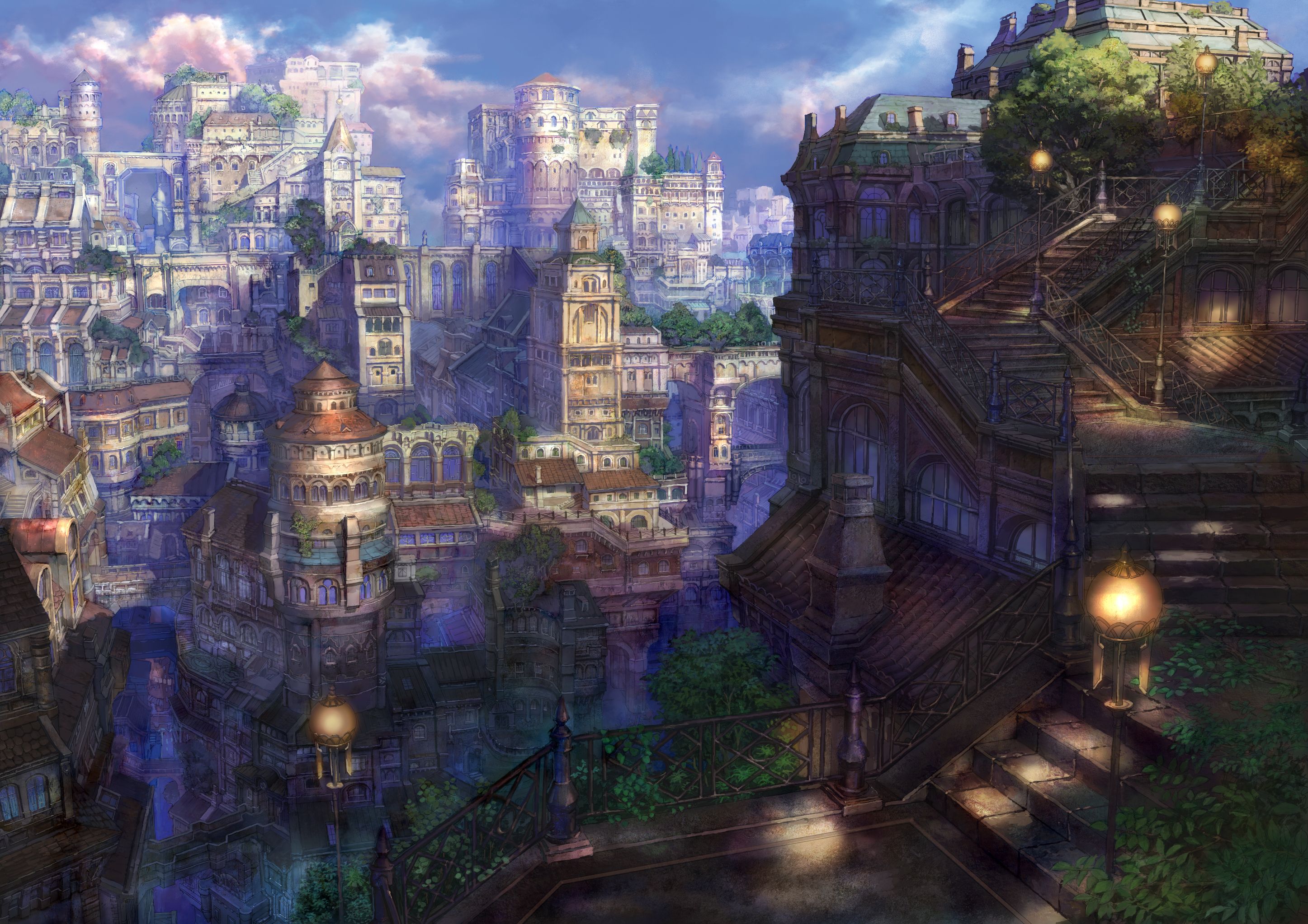 Photos Munashichi Anime Fantasy Fantastic world Cities 2893x2046