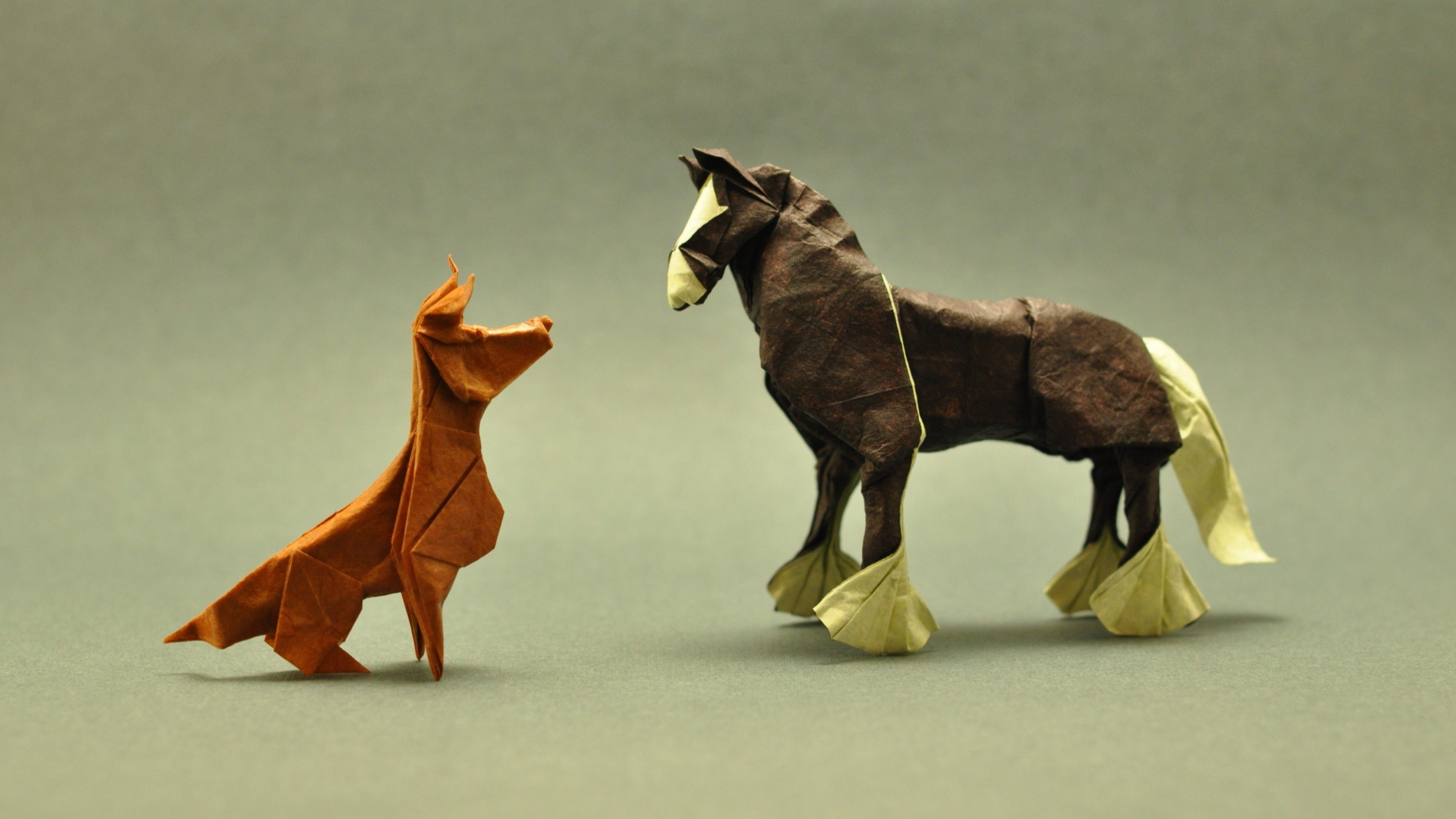 animals, Origami, Paper, Horse, Dog, Simple Background, Artwork