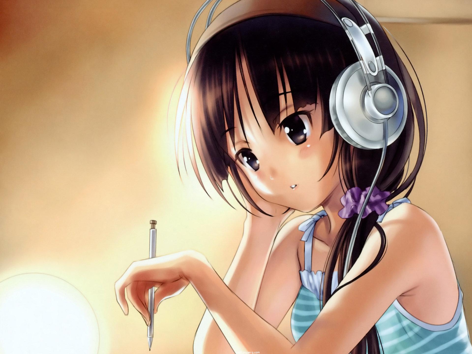 Download Anime girl listening music girl with attitude