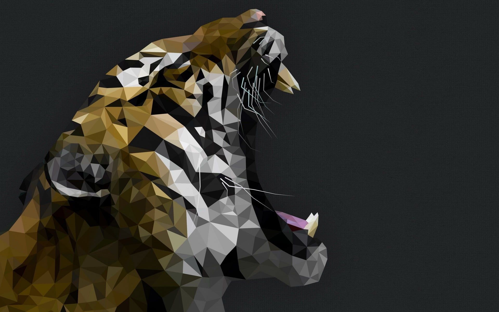 tiger mosaic artwork #tiger gray background #animals low poly