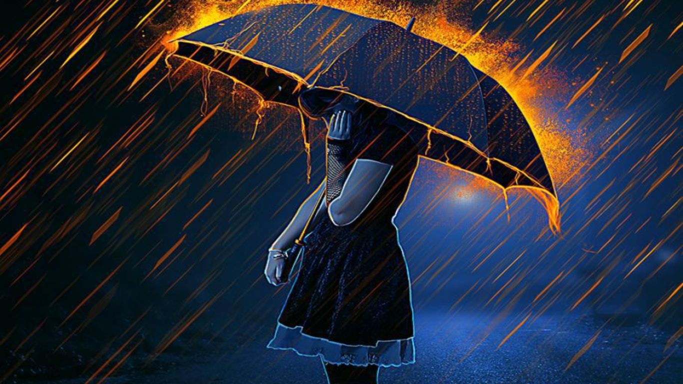 Free download Anime Women Woman Girl Umbrella Fire Rain Wallpaper