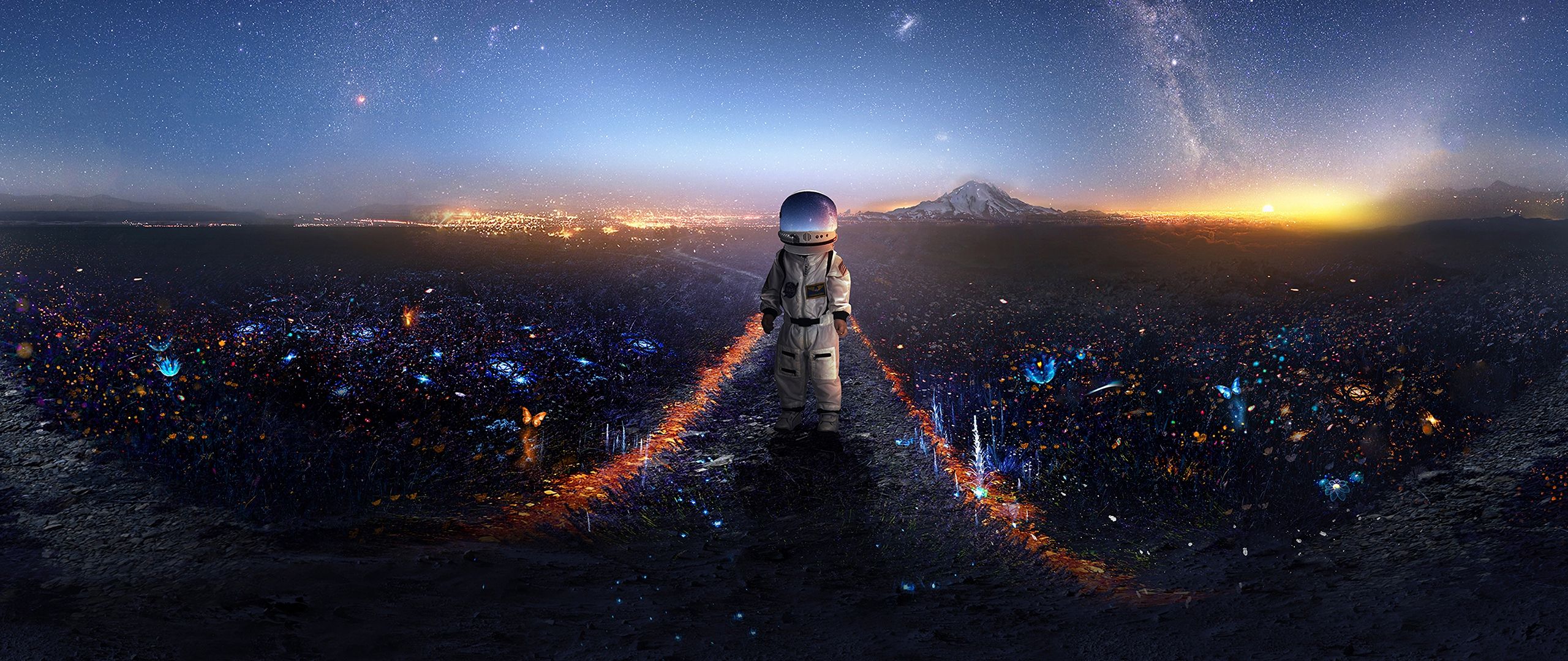 Download wallpaper 2560x1080 astronaut, art, space, stars, galaxy