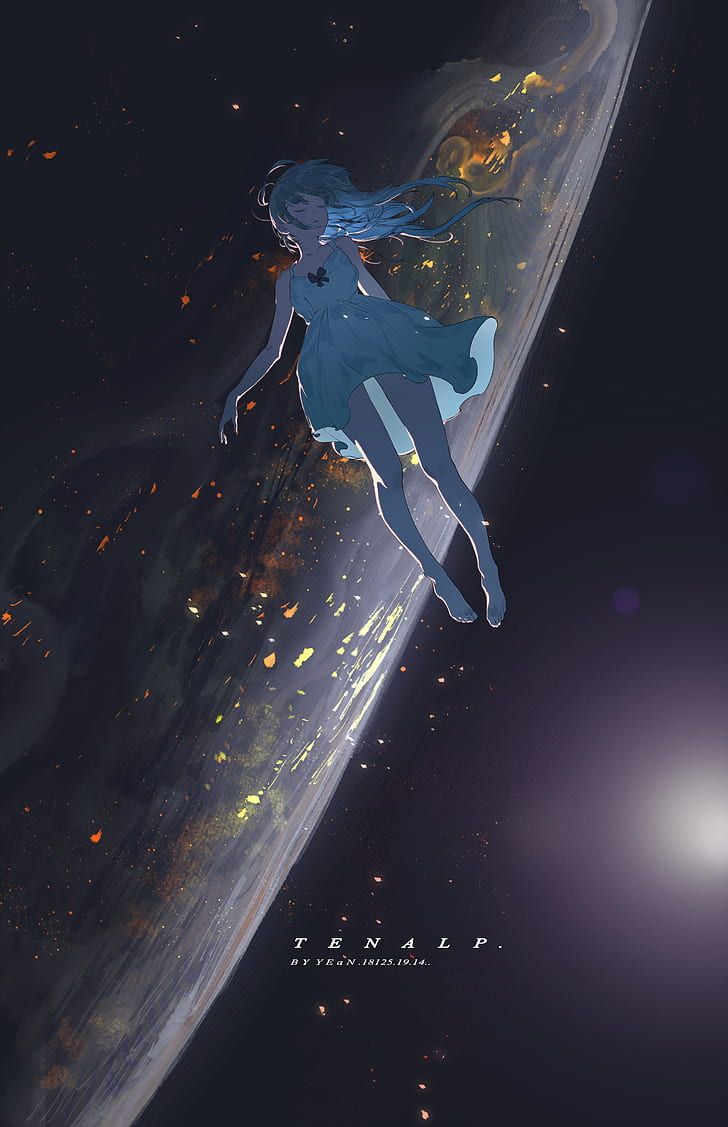 HD wallpaper: space, floating, planet, anime, anime girls, closed