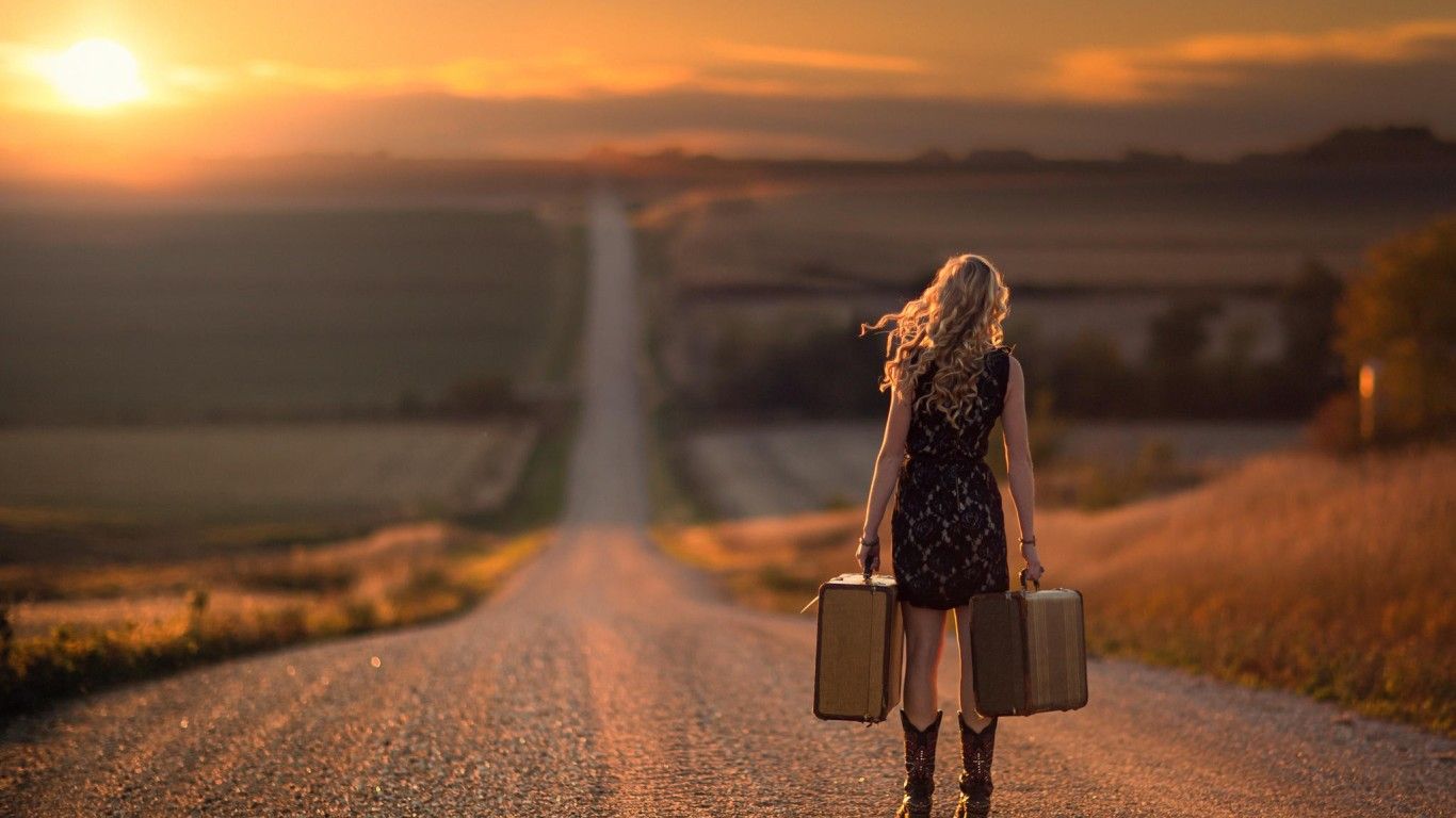Girl Walking On Alone Road 1366x768 Resolution HD 4k Wallpaper, Image, Background, Photo and Picture
