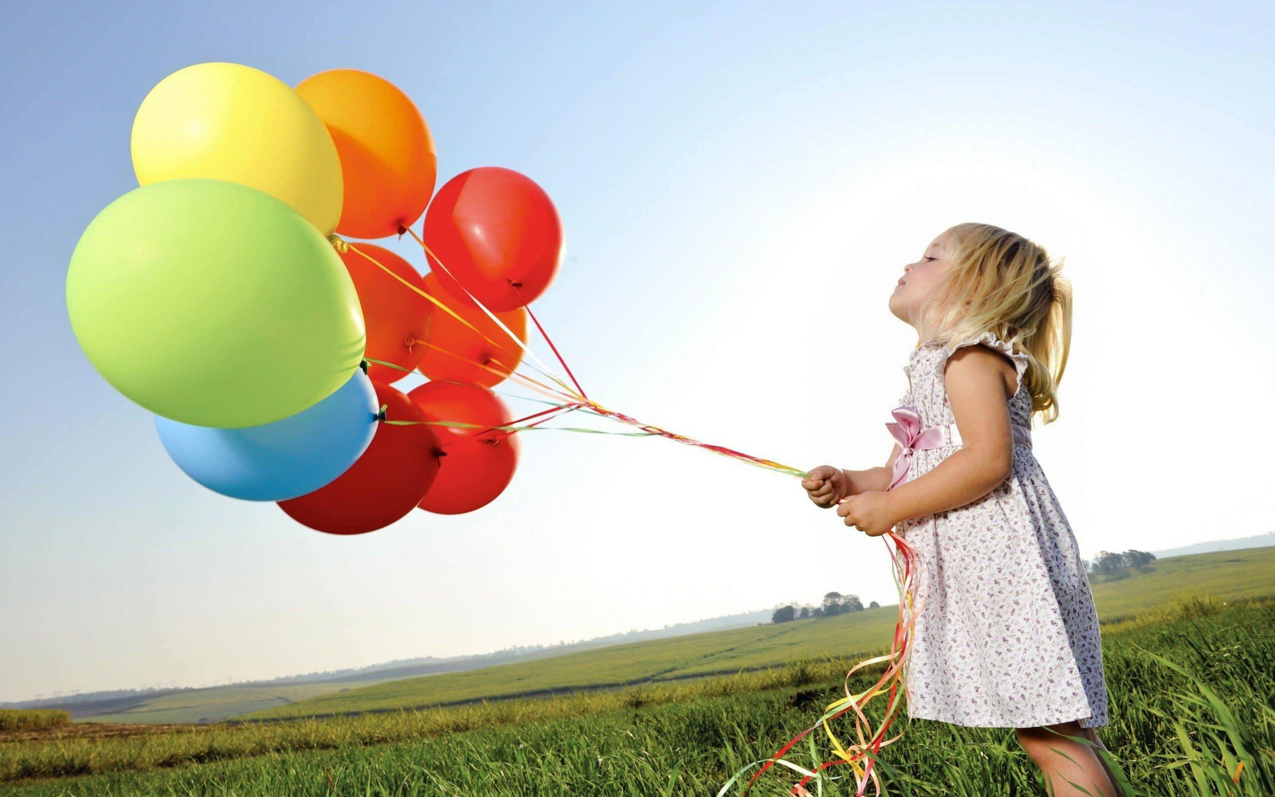 little girl, Balloons, Colorful, Nature HD Wallpaper / Desktop