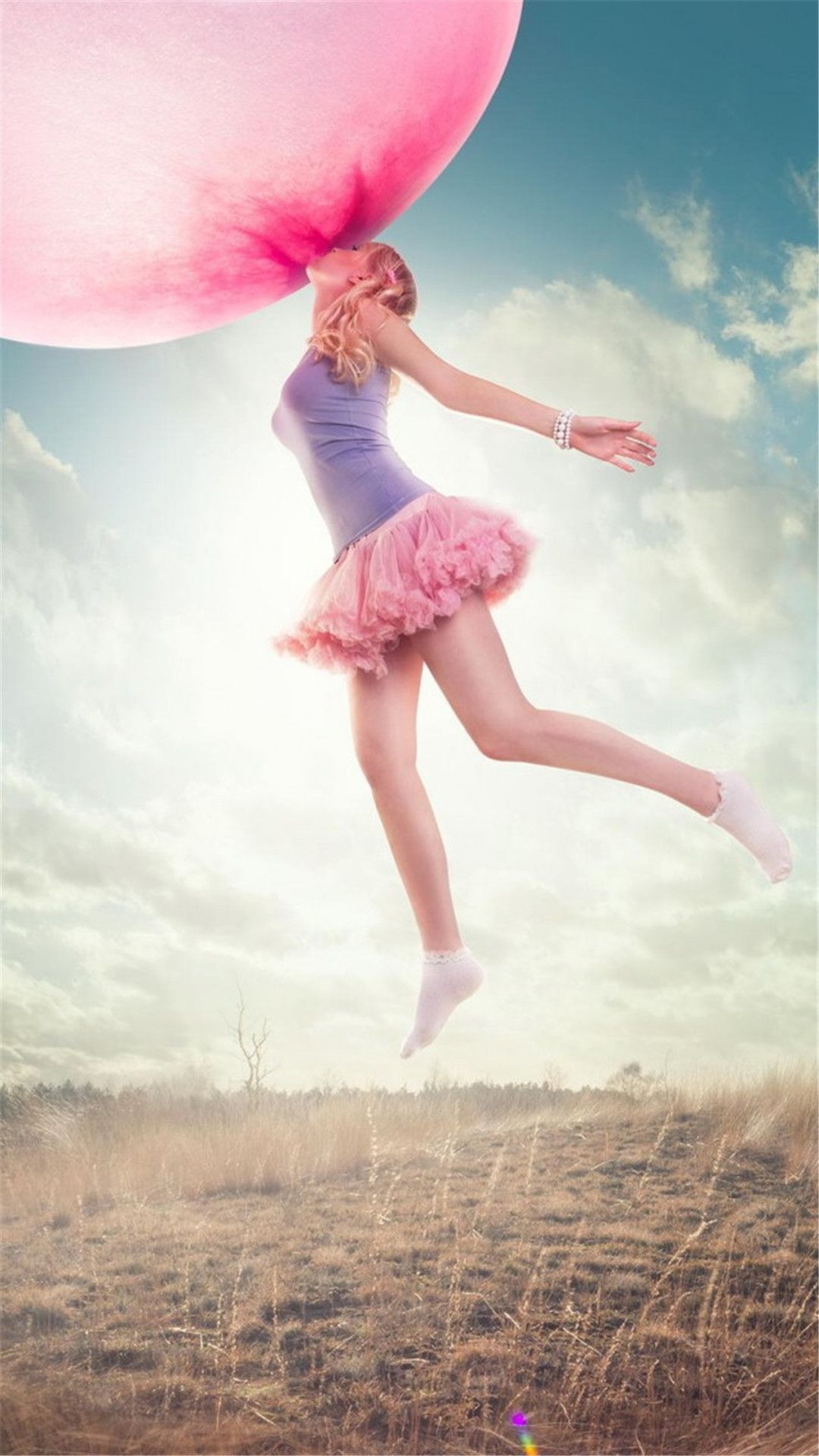 Dreamy Sport Young Jump Pink Balloon iPhone 8 Wallpaper Free Download