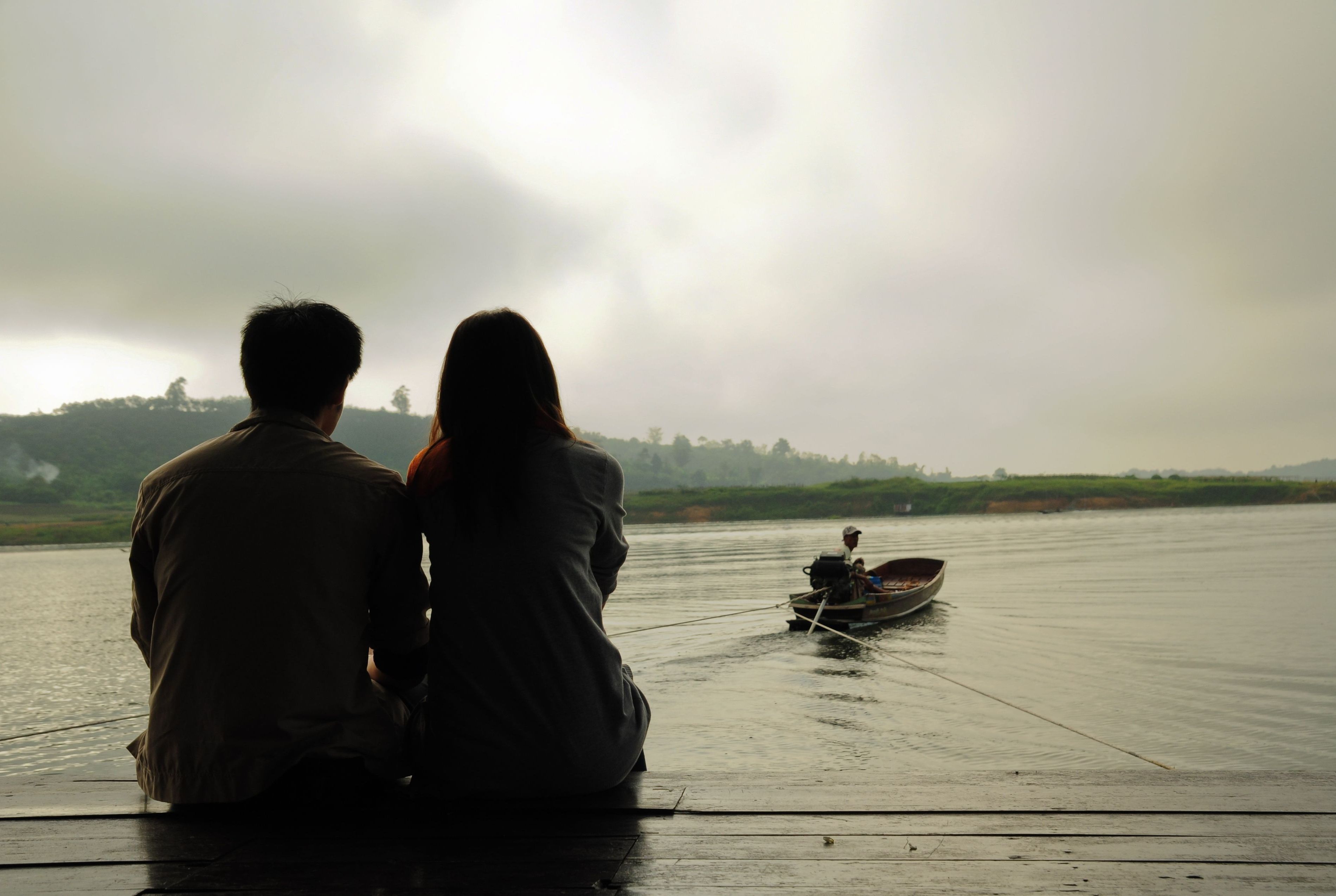 Wallpaper Couple, Love, Boat, Sea, River, Evening And Girl